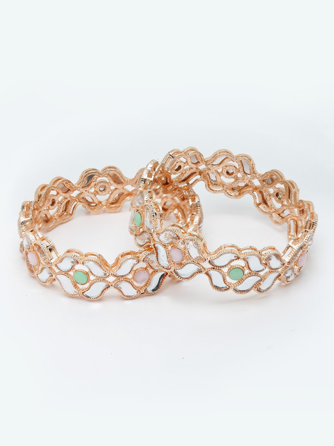 

Anouk Pink Set Of 2 Alloy Rose Gold-Plated Kundan-Studded Bangles