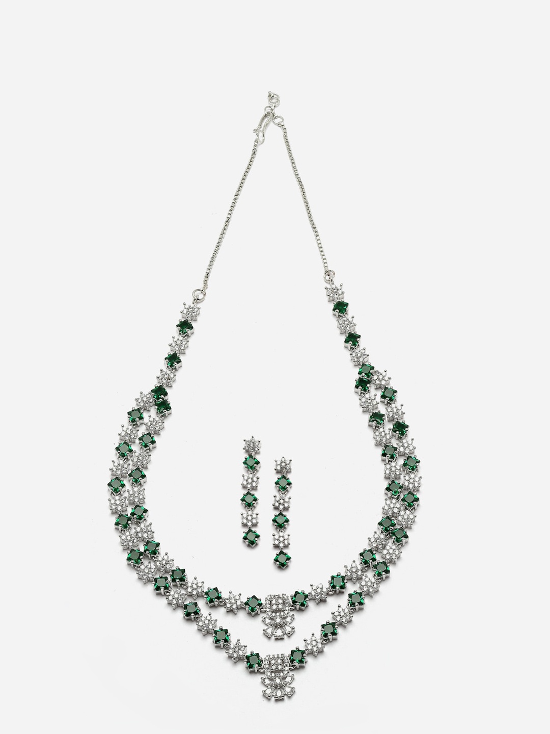 

Anouk Rhodium-Plated American Diamond Studded Necklace & Earrings, Silver