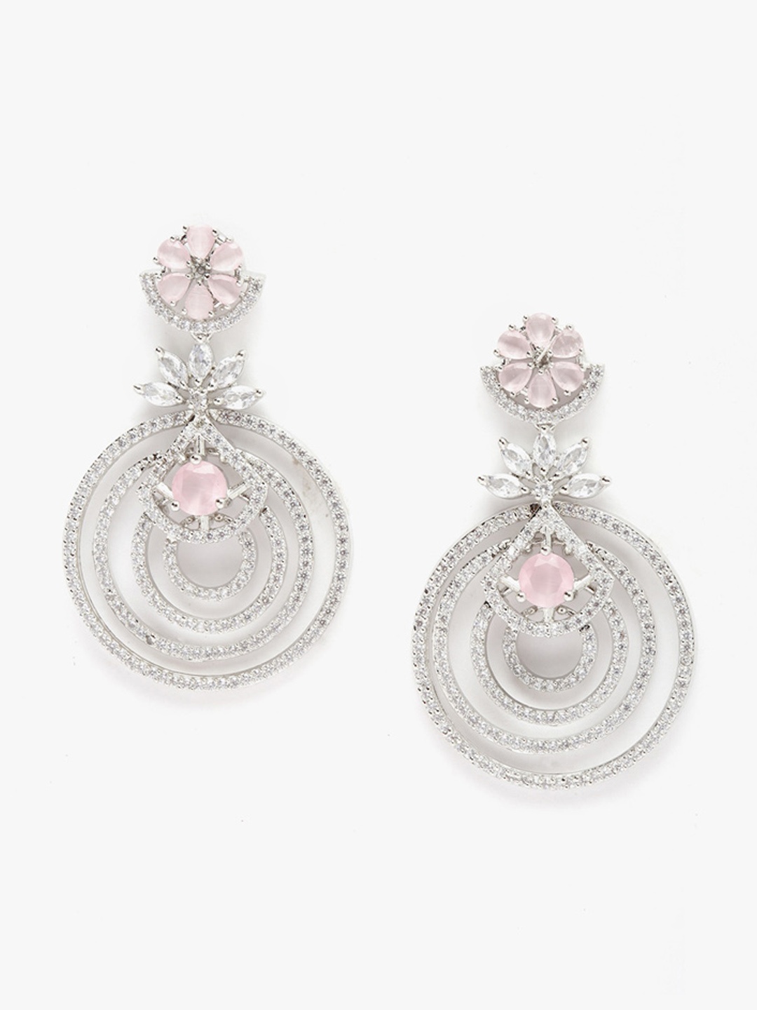 

Anouk Pink Rhodium-Plated AD Studded Peacock Shaped Drop Earrings, Silver