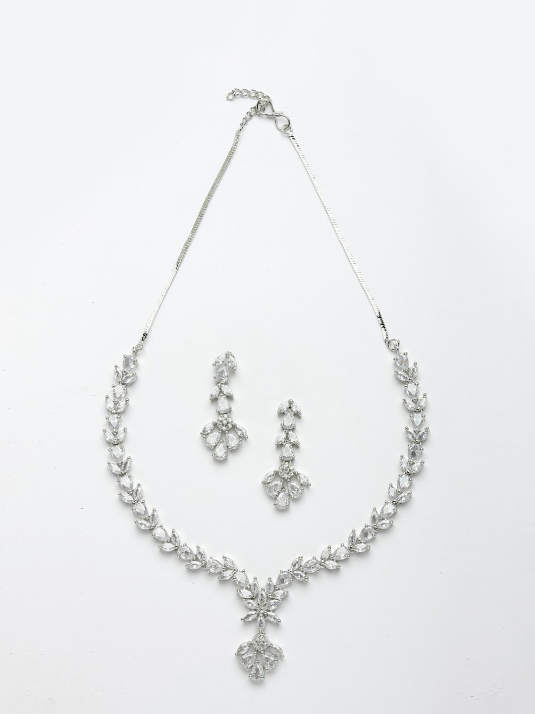 

Anouk Rhodium-Plated American Diamond-Studded Jewellery Set, Silver