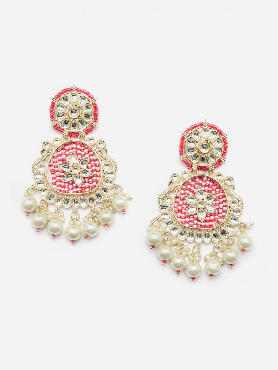 

Anouk Gold-Plated Kundan-Studded & Beaded Meenakari Chandbalis