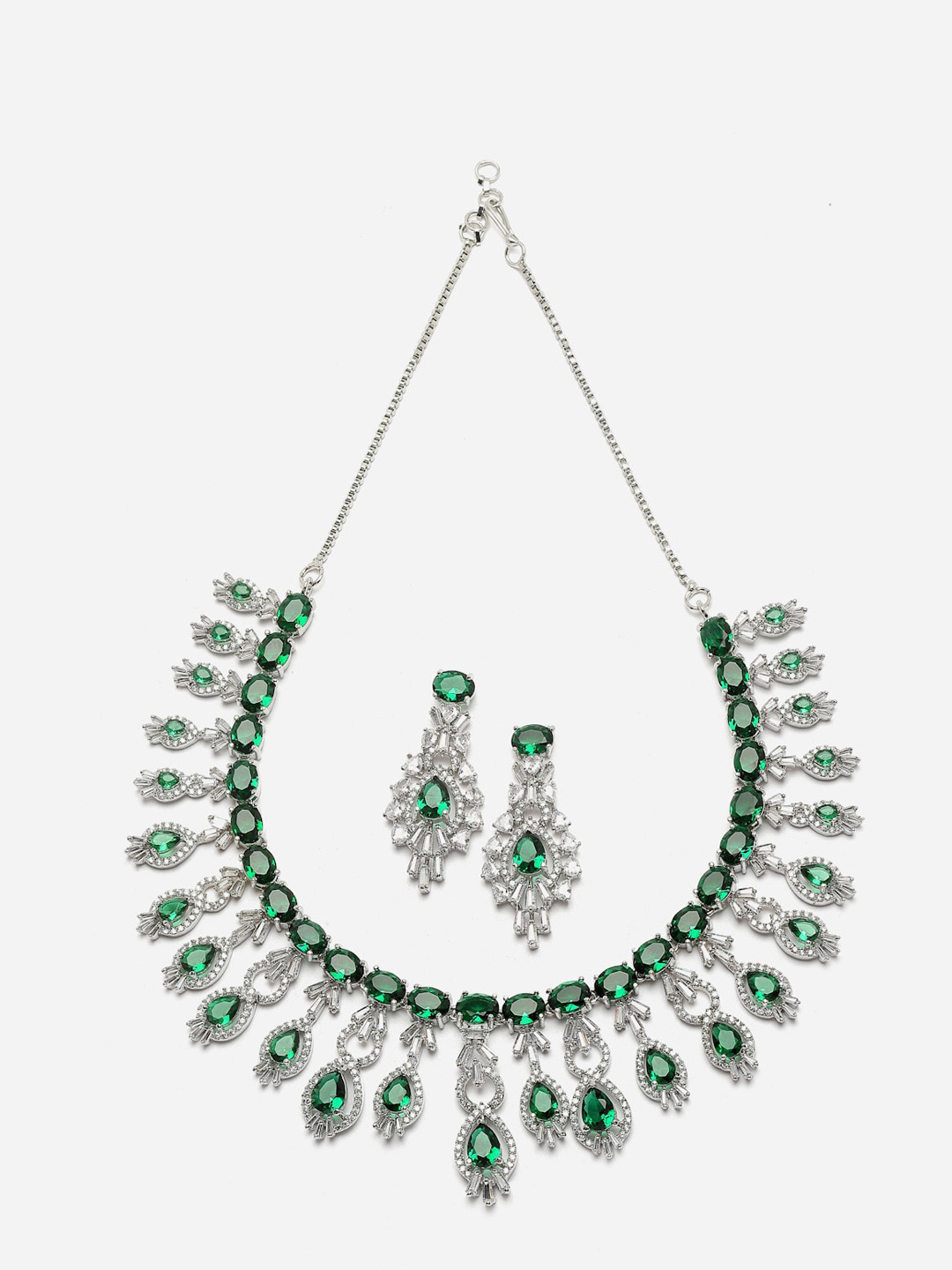 

Anouk Green Rhodium-Plated AD-Studded Necklace & Earrings, Silver