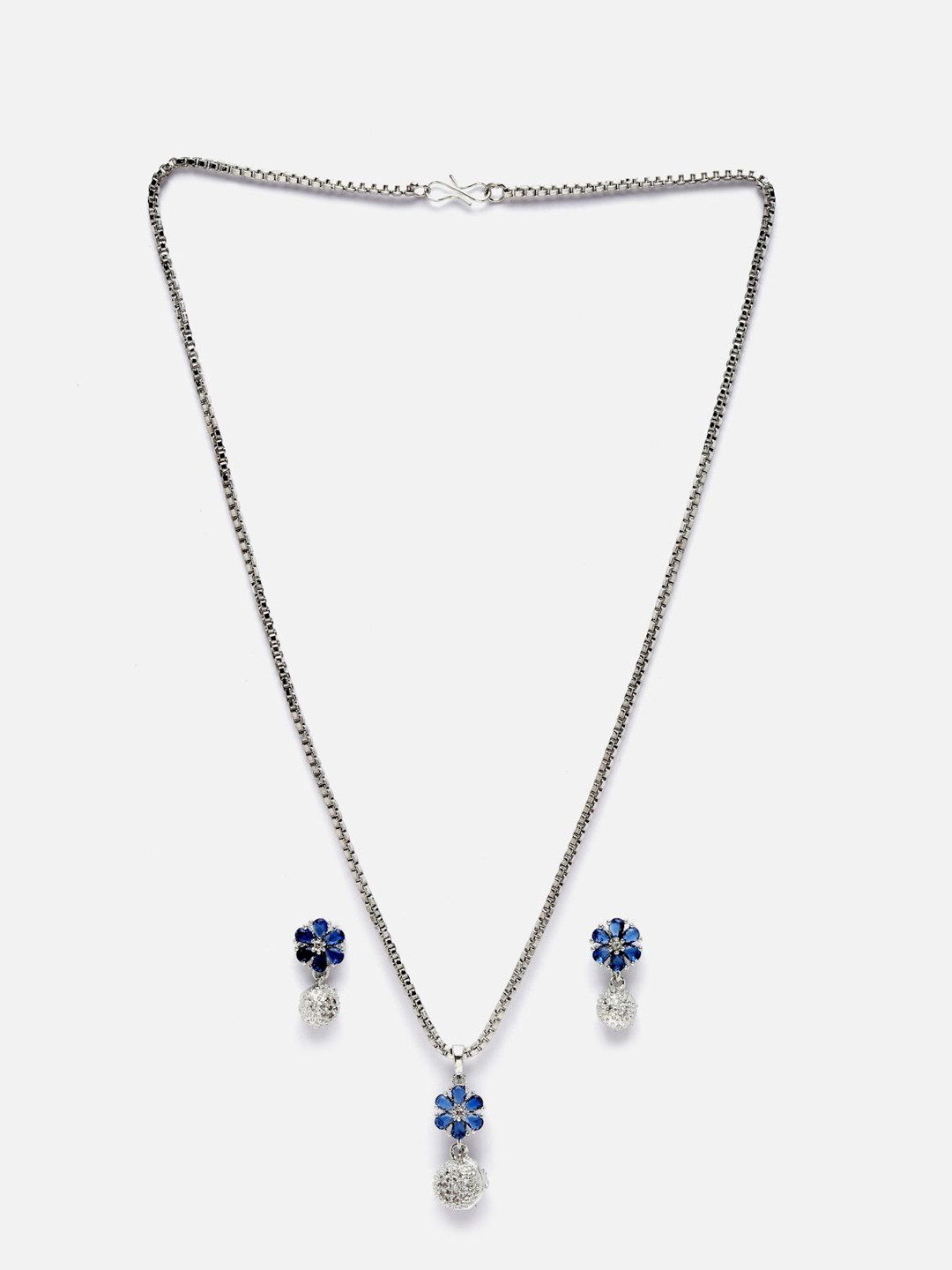

Anouk Silver-Toned Rhodium-Plated American Diamond-Studded Jewellery Set