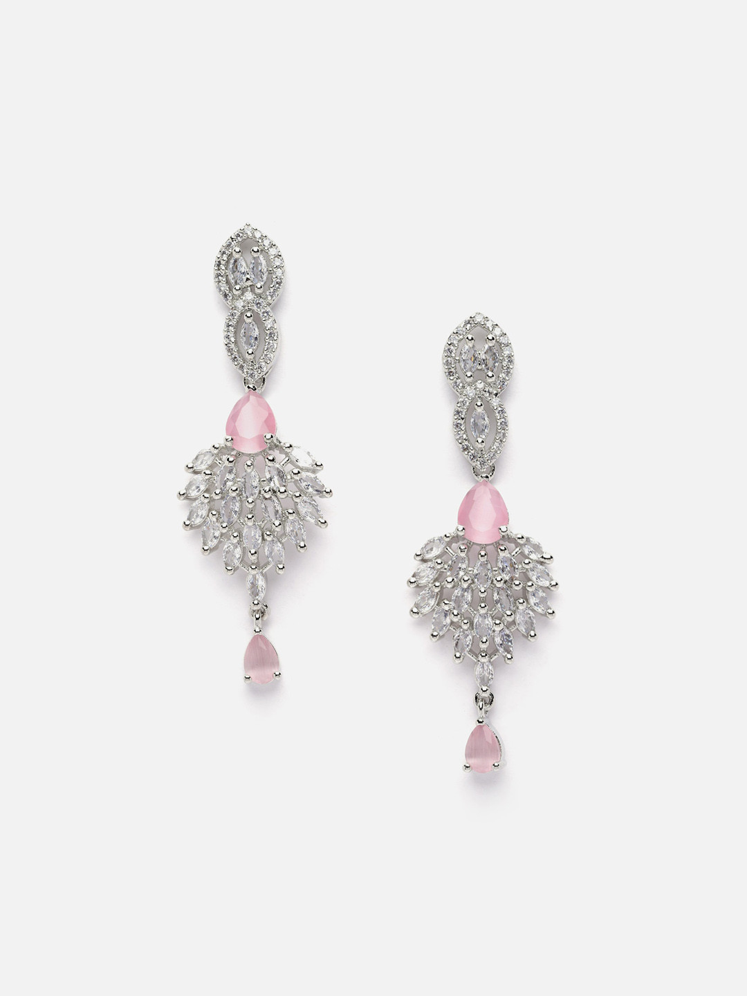 

Anouk Silver-Toned Rhodium-Plated American Diamond-Studded Classic Drop Earrings