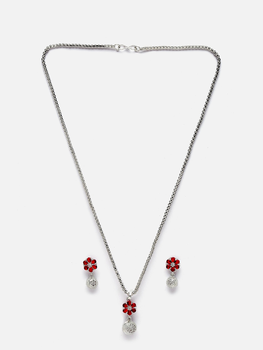 

Anouk Red Rhodium-Plated AD-Studded Pendant & Earrings, Silver