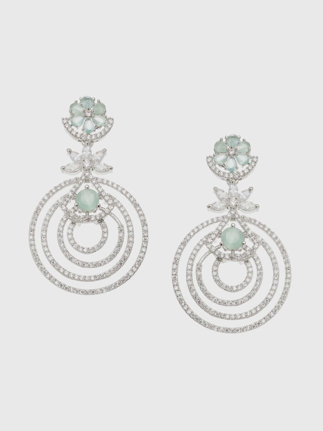 

Anouk Silver-Toned Rhodium-Plated American Diamond-Studded Circular Drop Earrings