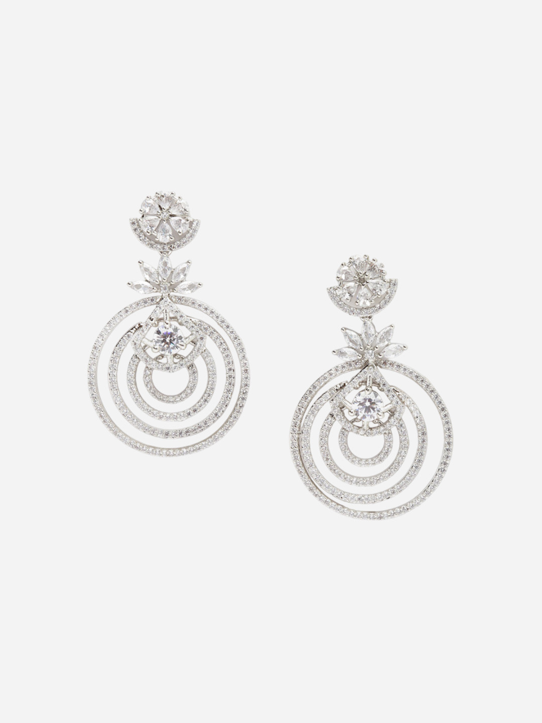 

Anouk Silver-Toned Rhodium-Plated American Diamond-Studded Circular Drop Earrings