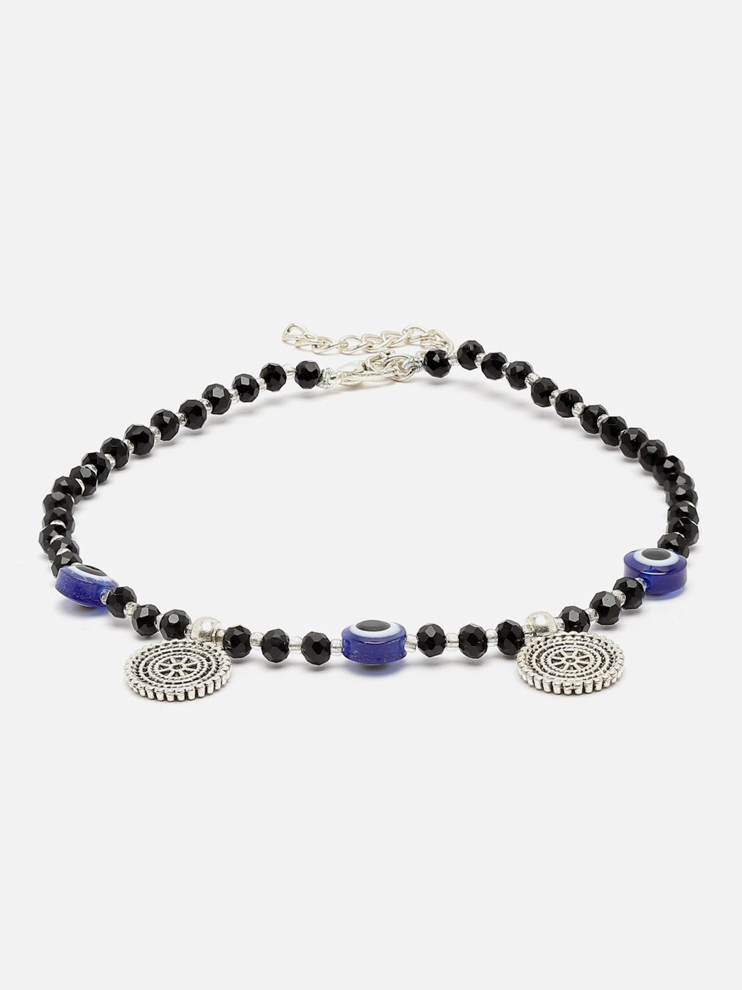 

Anouk Black Silver-Plated Studded Evil Eye Anklet