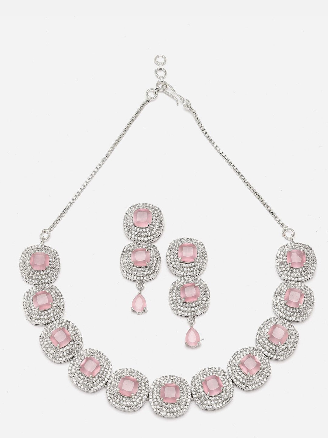 

Anouk Pink Rhodium-Plated CZ-Studded Necklace & Earrings, Silver