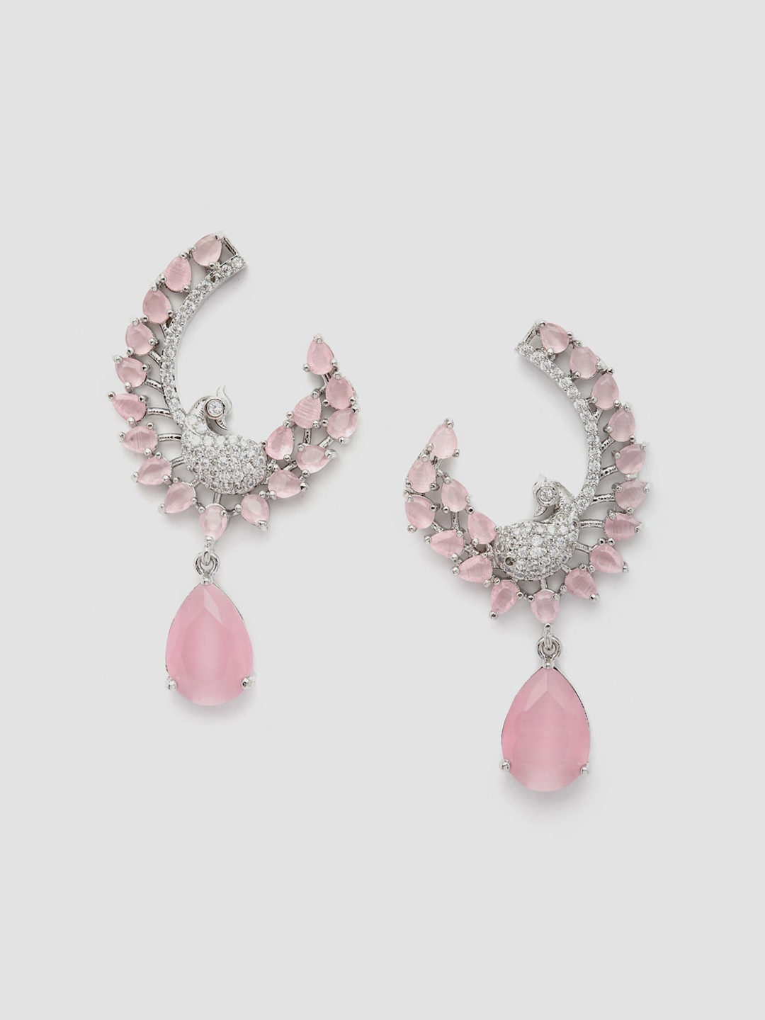 

Anouk Pink Rhodium-Plated Peacock Shaped Drop Earrings, Silver