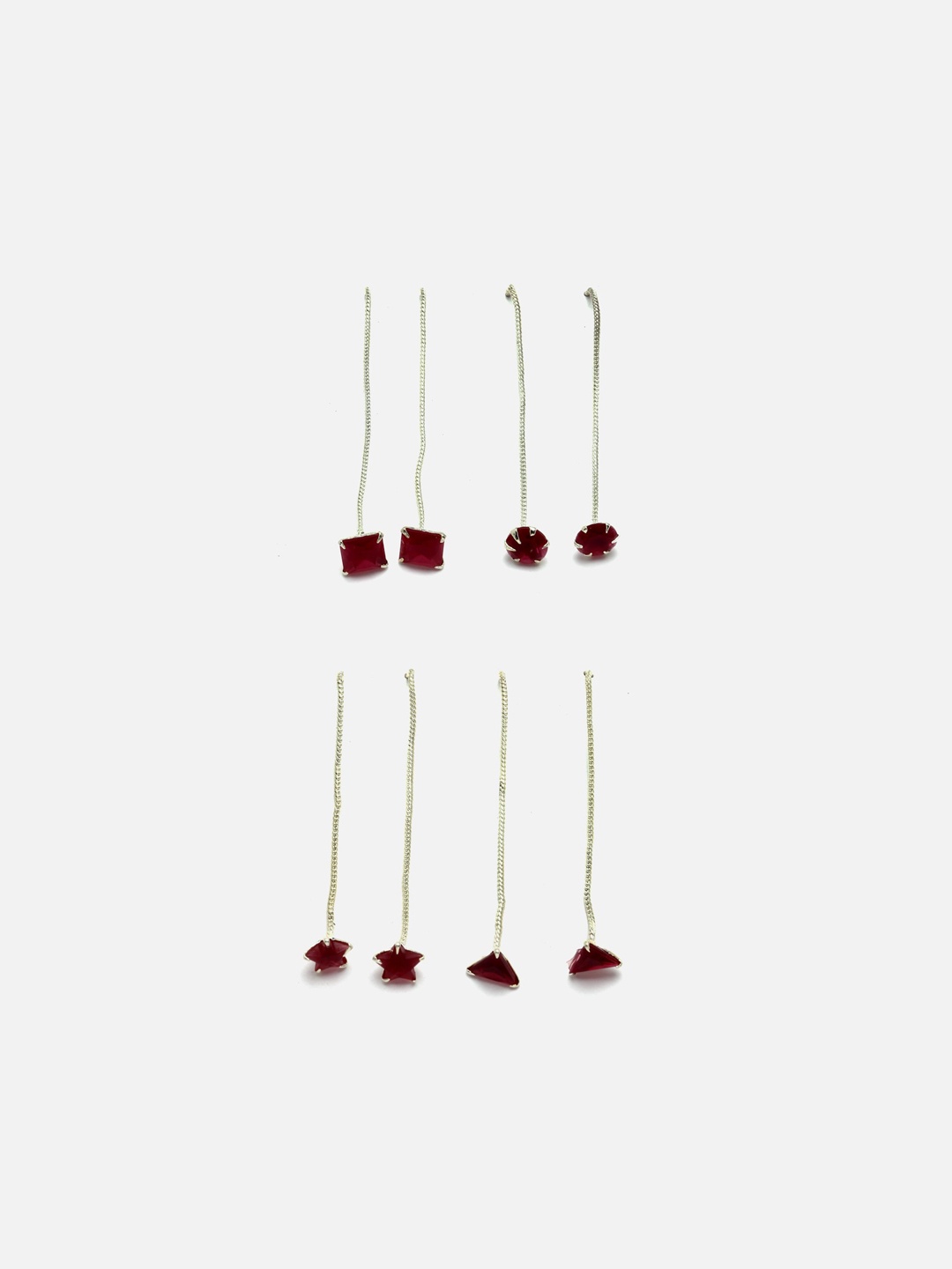 

DressBerry Red Set Of 4 Rhodium-Plated American Diamond Studded Drop Earrings