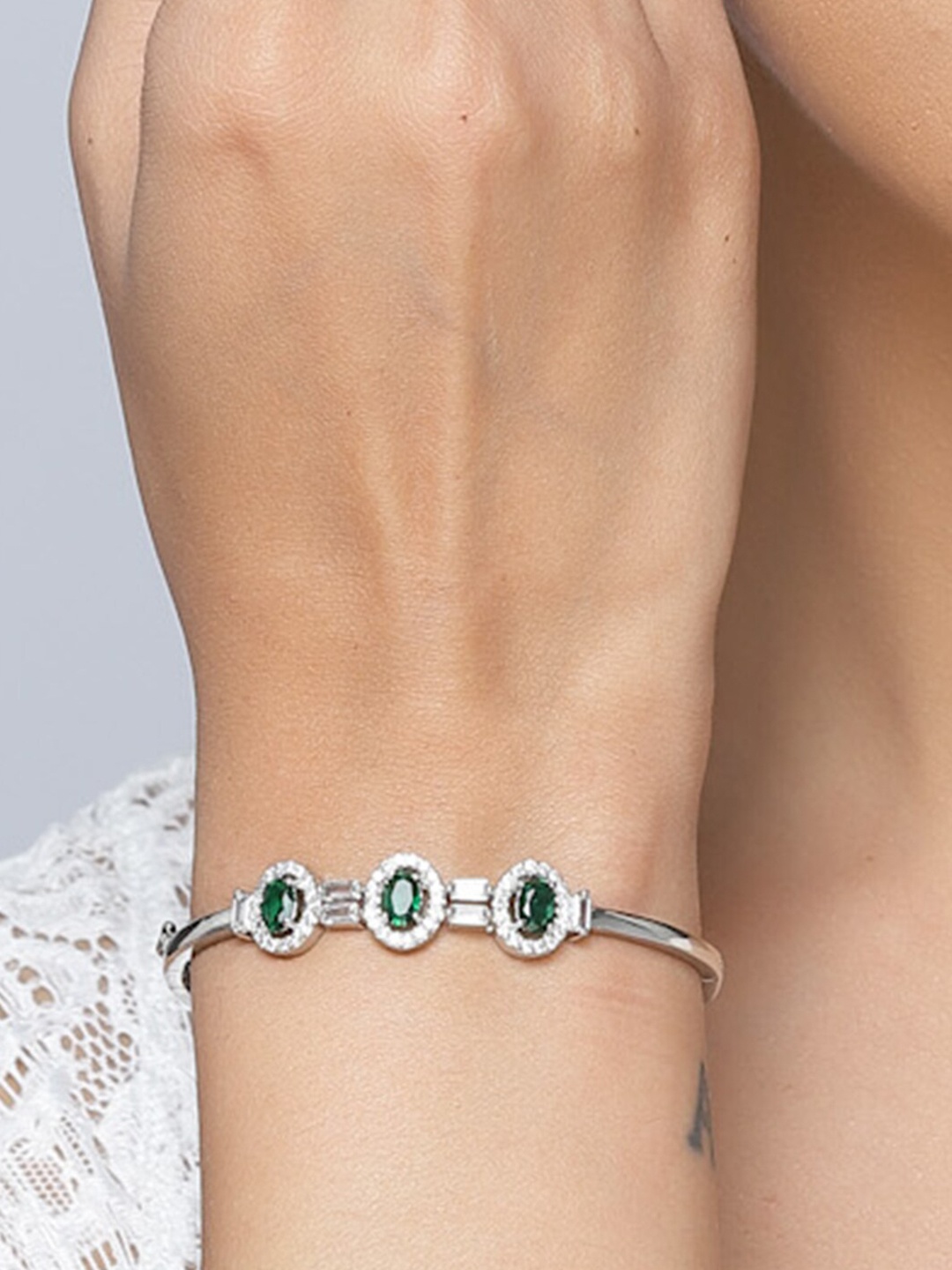 

DressBerry Silver-Toned Rhodium-Plated American Diamond Studded Kada Bracelet