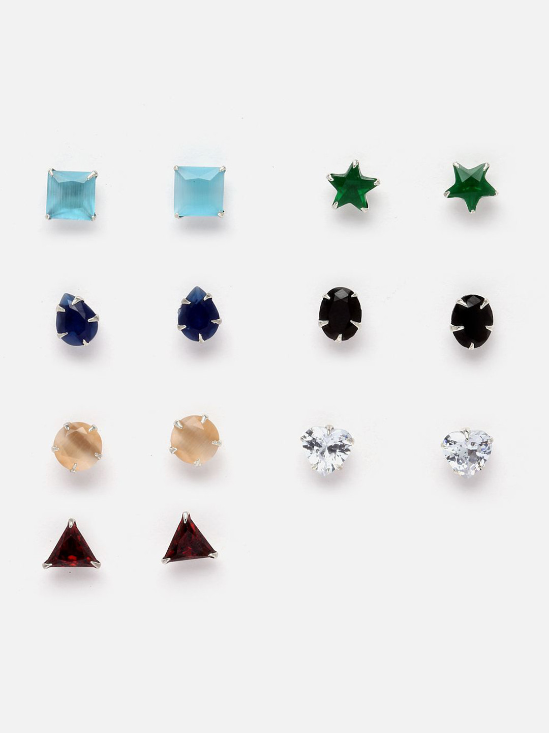 

DressBerry Set of 7 Rhodium-Plated Geometric Studs Earrings, Silver