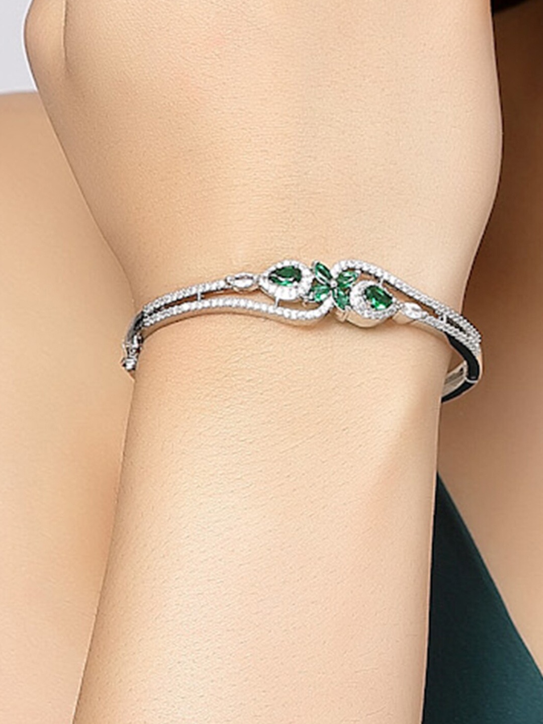 

DressBerry Silver-Toned Rhodium-Plated American Diamond Studded Kada Bracelet