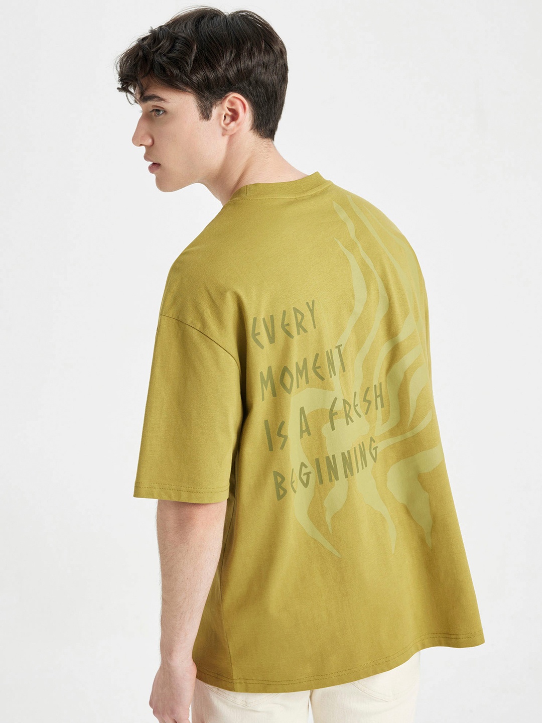 

DeFacto Typography Printed Pure Cotton T-shirt, Olive