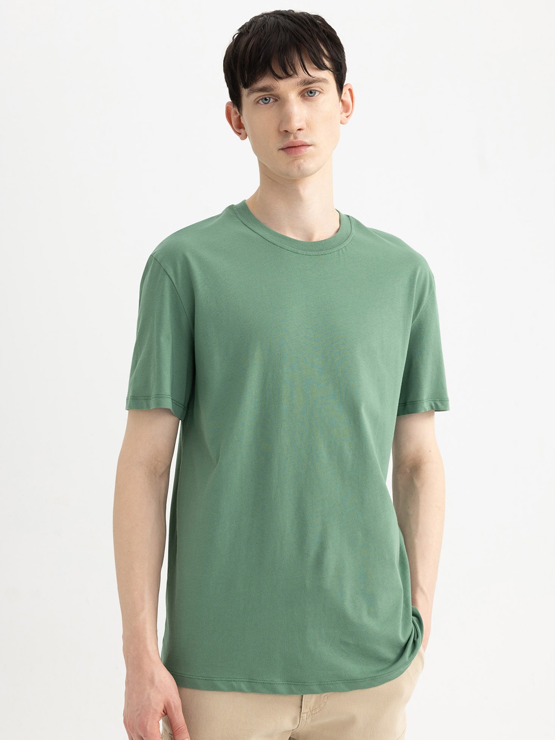 

DeFacto Men Drop-Shoulder Sleeves Round Neck T-shirt, Green