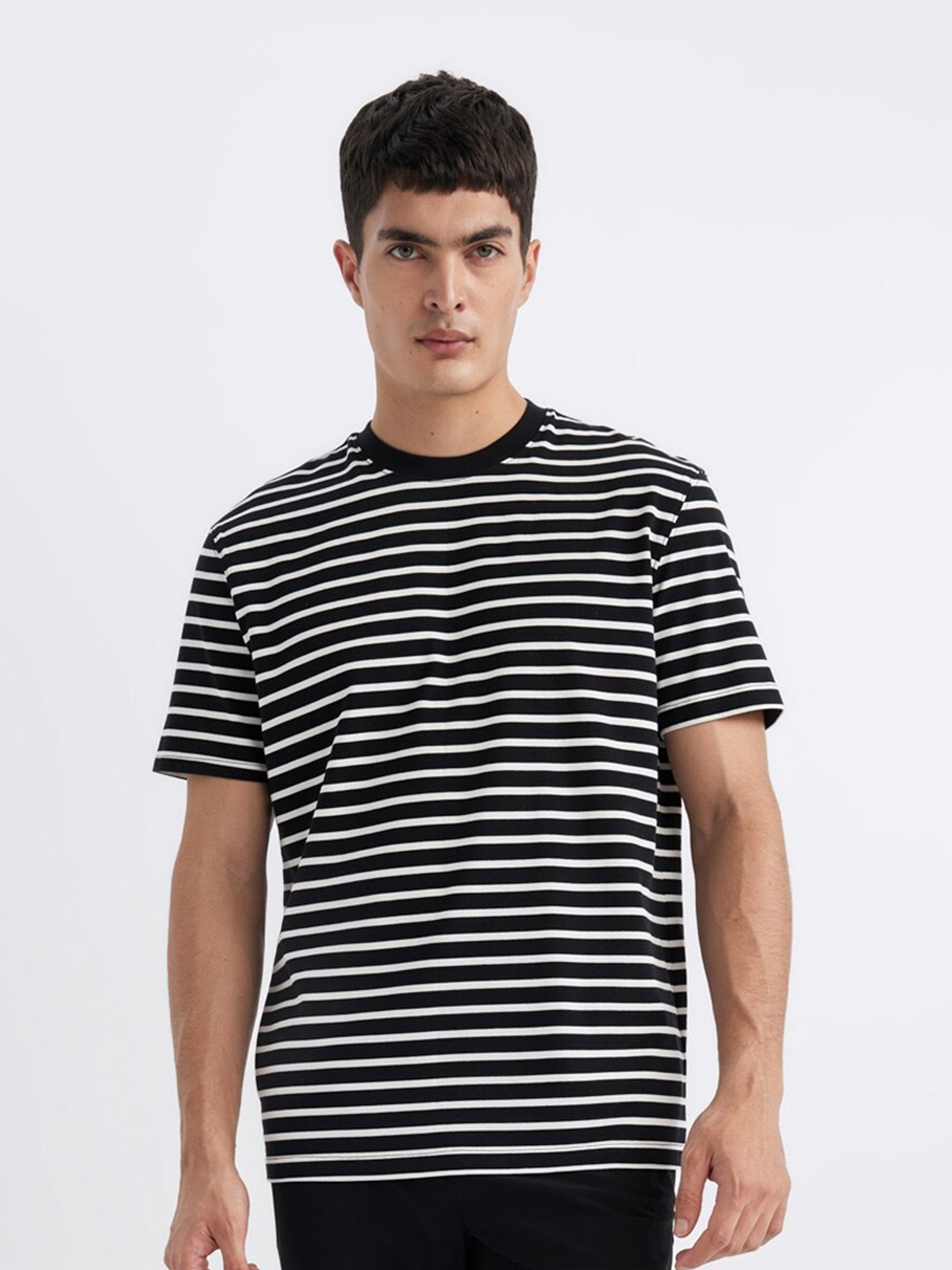 

DeFacto Striped Short Sleeves Cotton T-shirt, Black