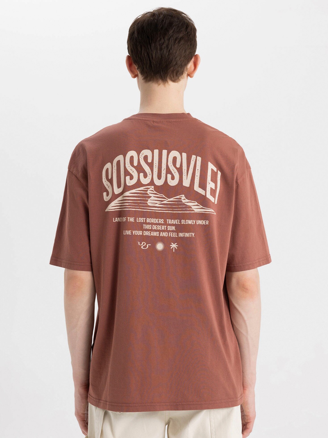 

DeFacto Men Typography Round Neck T-shirt, Brown