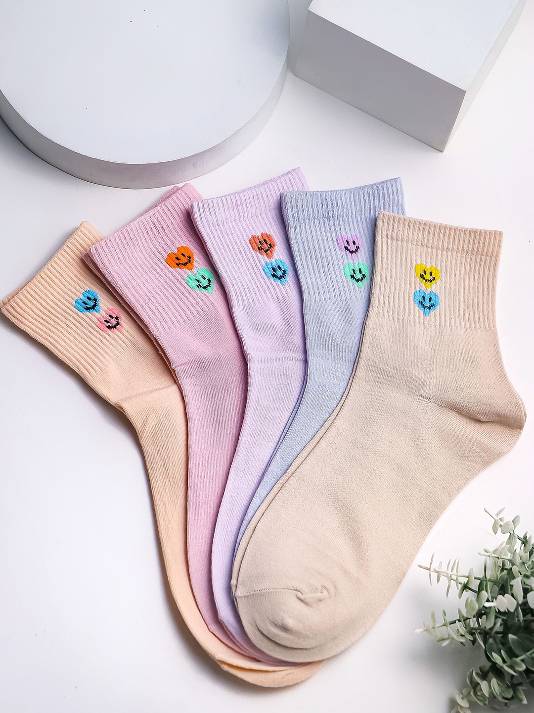 

Brauch Women Pack Of 5 Assorted Patterned Cotton Above Ankle Length Socks, Purple