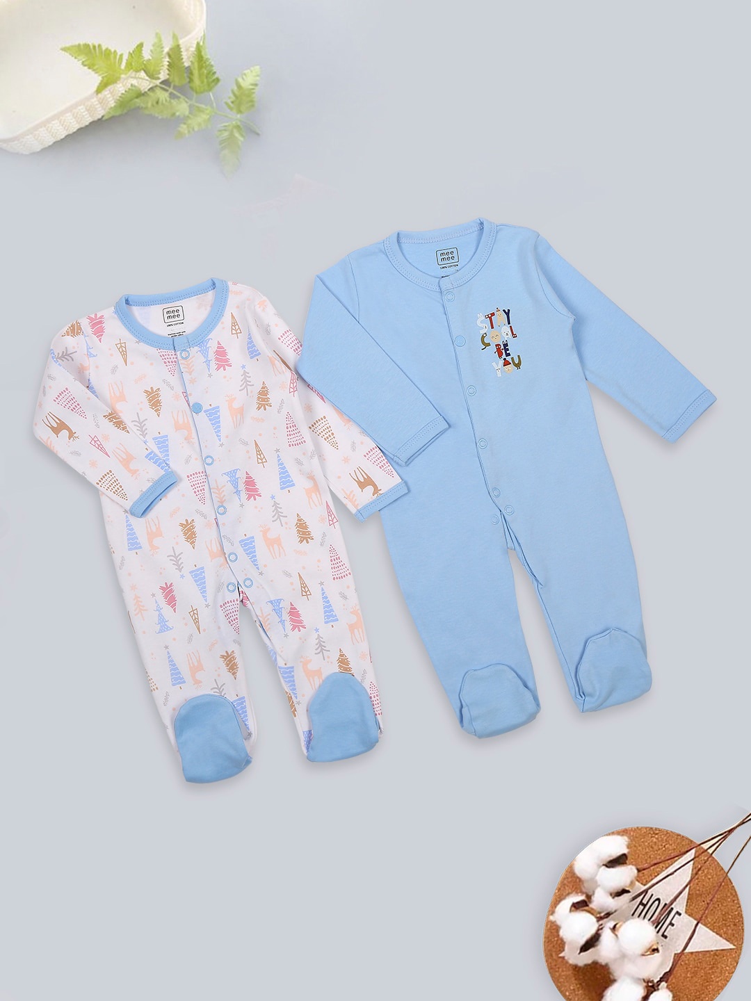 

MeeMee Pack Of 2 Printed Sleepsuit, Blue