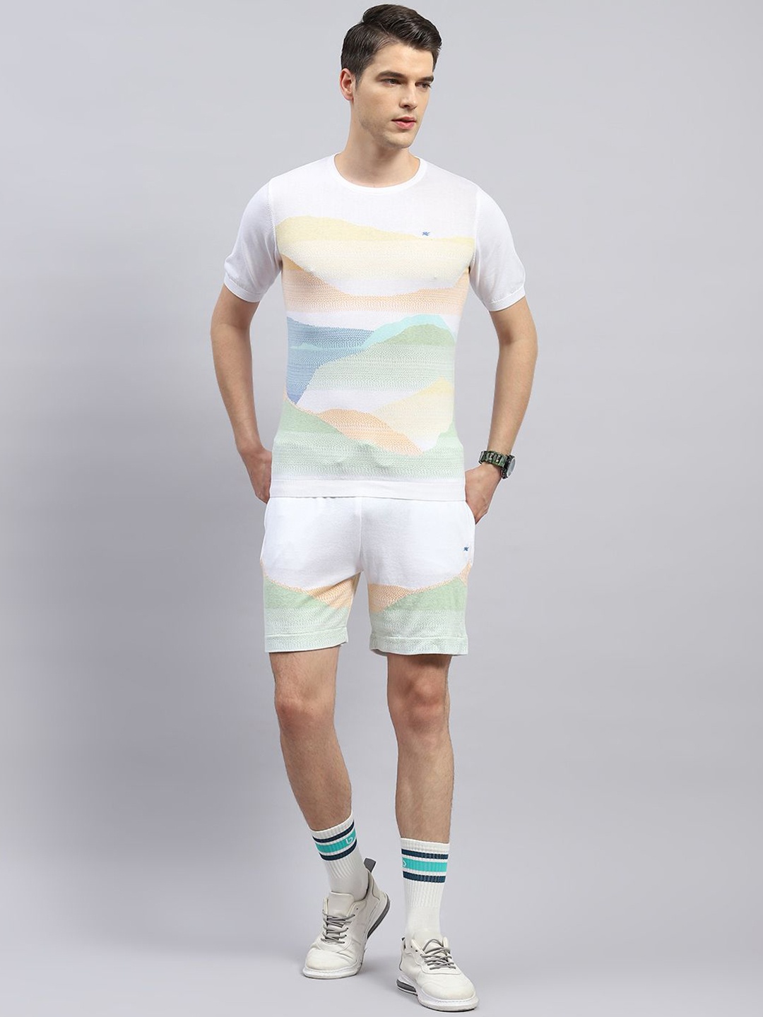 

Monte Carlo Men Printed Pure-Cotton T-Shirt & Shorts Co-Ords, White