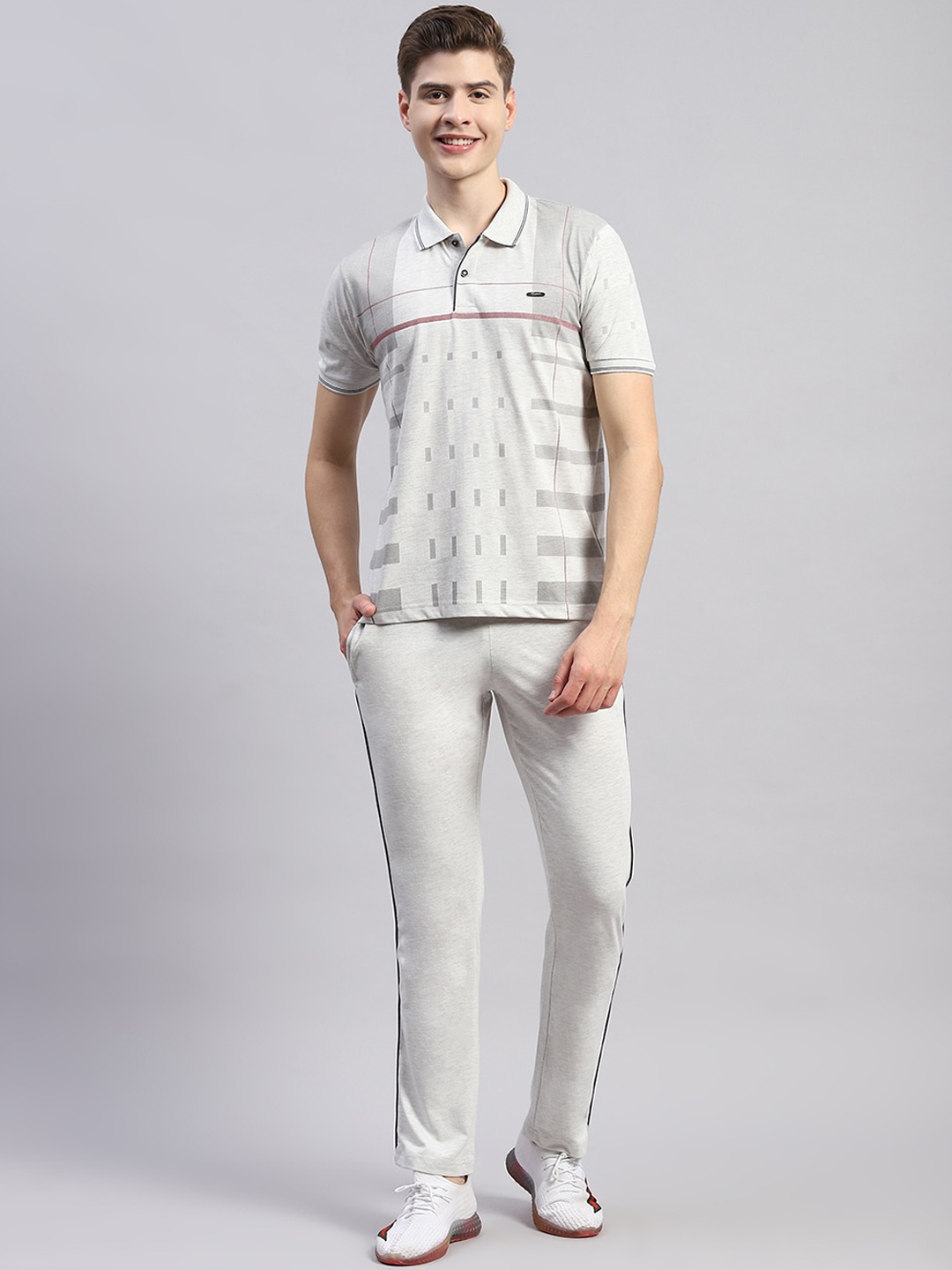 

Monte Carlo Printed Polo Collar T-Shirt & Track Pant, Grey