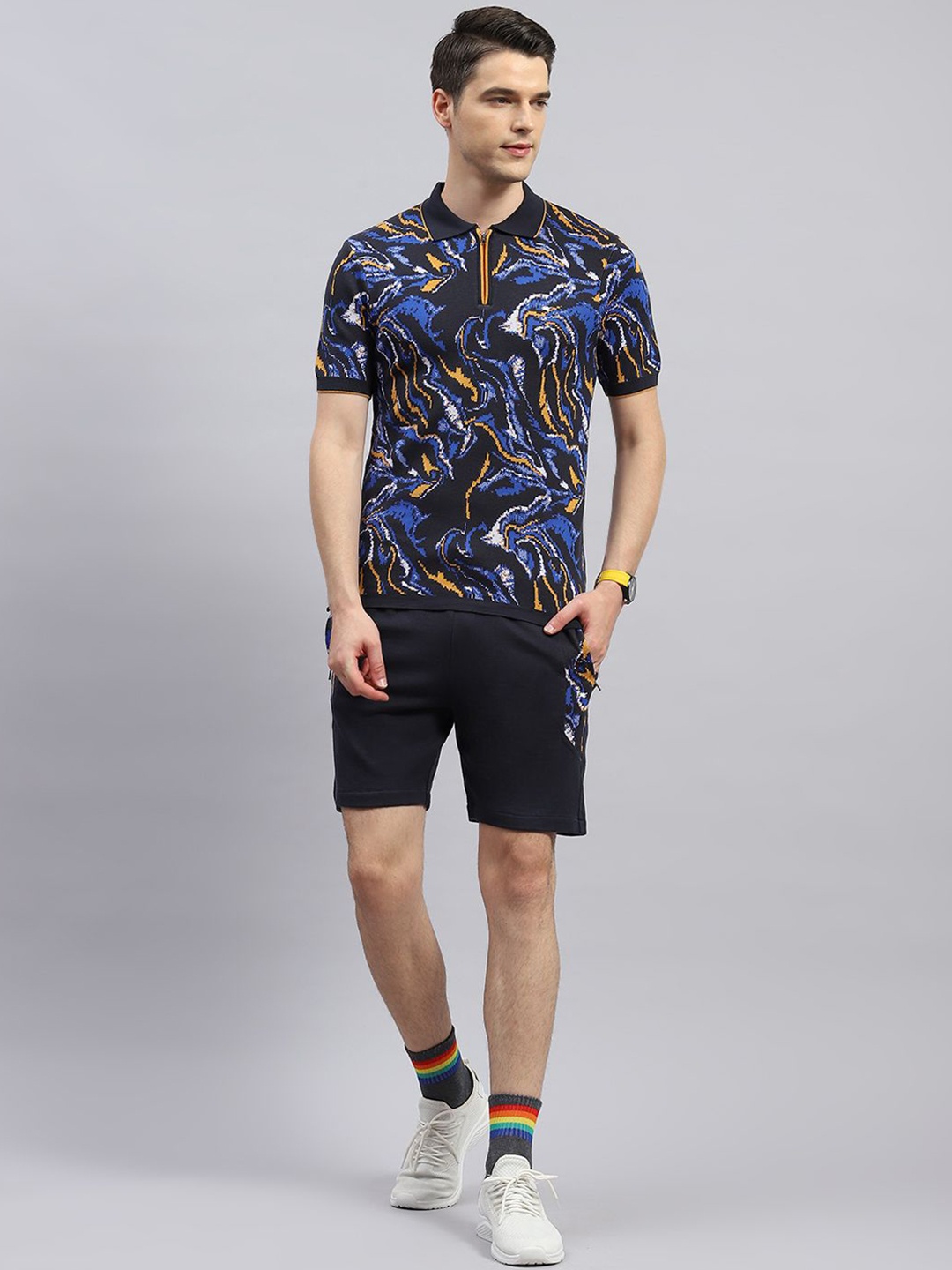 

Monte Carlo Abstract Printed Polo Collar T-shirt With Shorts, Navy blue