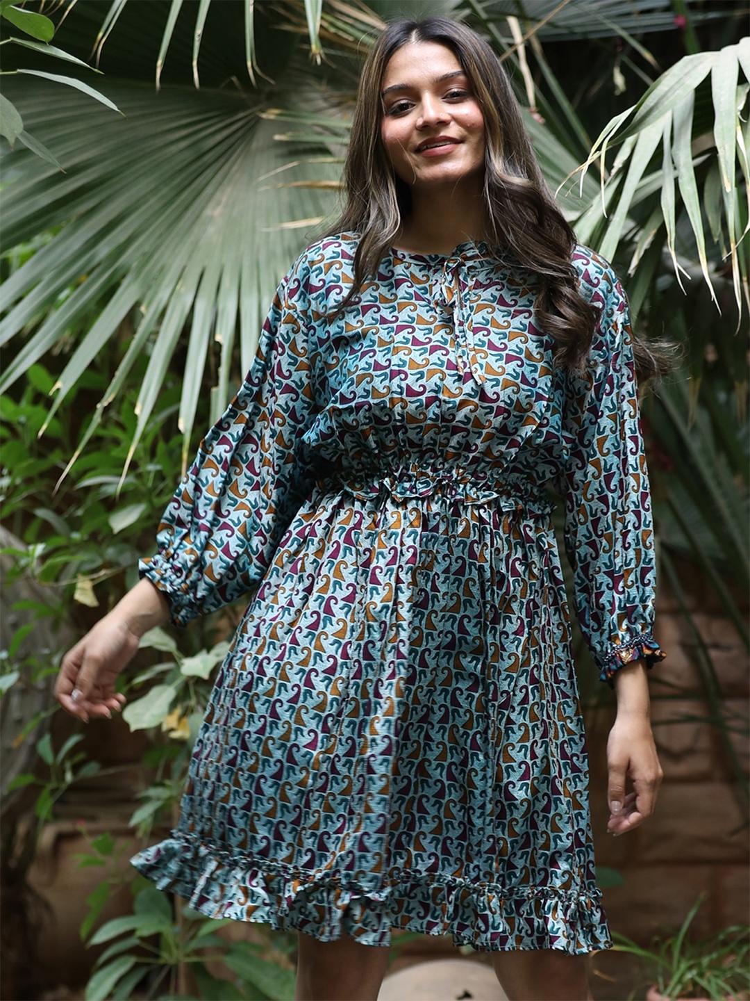 

Exotic India Bluemoon Assorted Vintage Pure Silk Vaccay Dress, Green