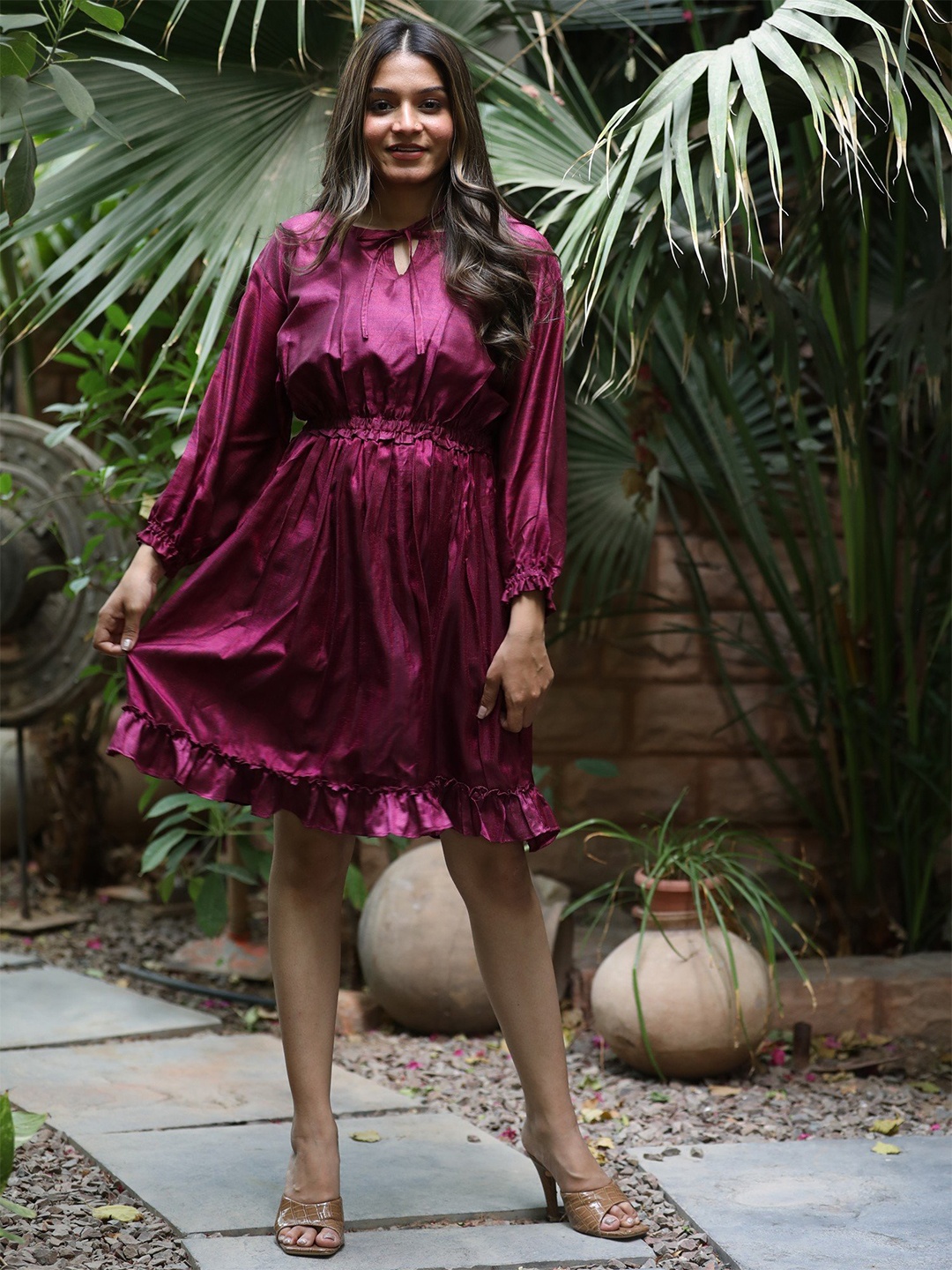 

Exotic India Sangria Assorted Vintage Pure Silk Vaccay Dress, Purple