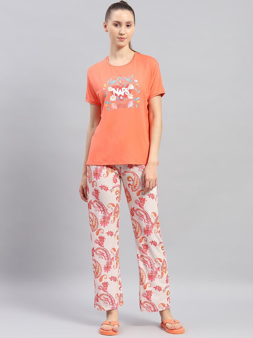 

Monte Carlo Printed Round Neck Half Sleeve T-Shirt & Trousers Co-Ord Set, Orange