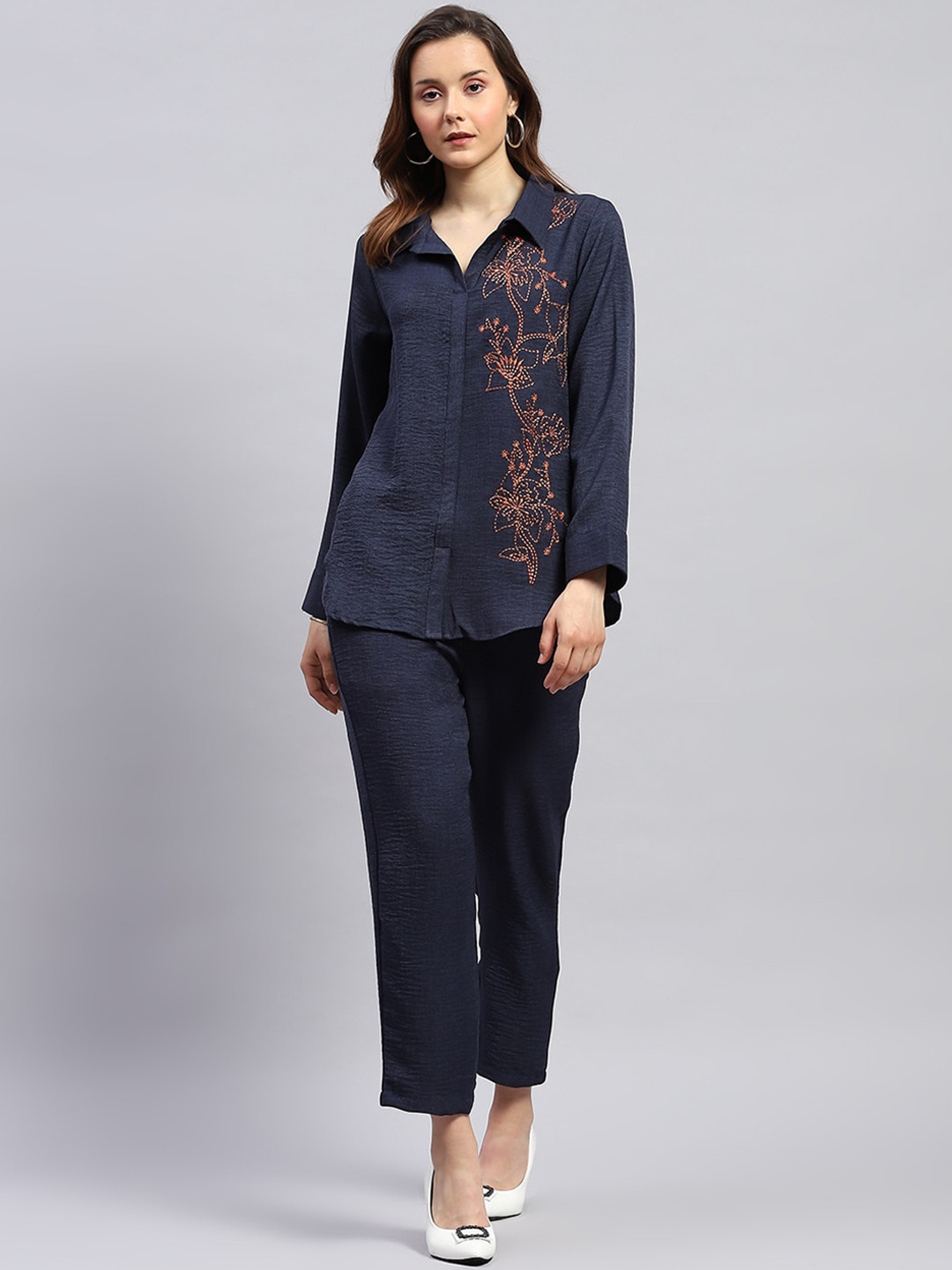 

Monte Carlo Embroidered Shirt With Trousers Co-Ords, Navy blue