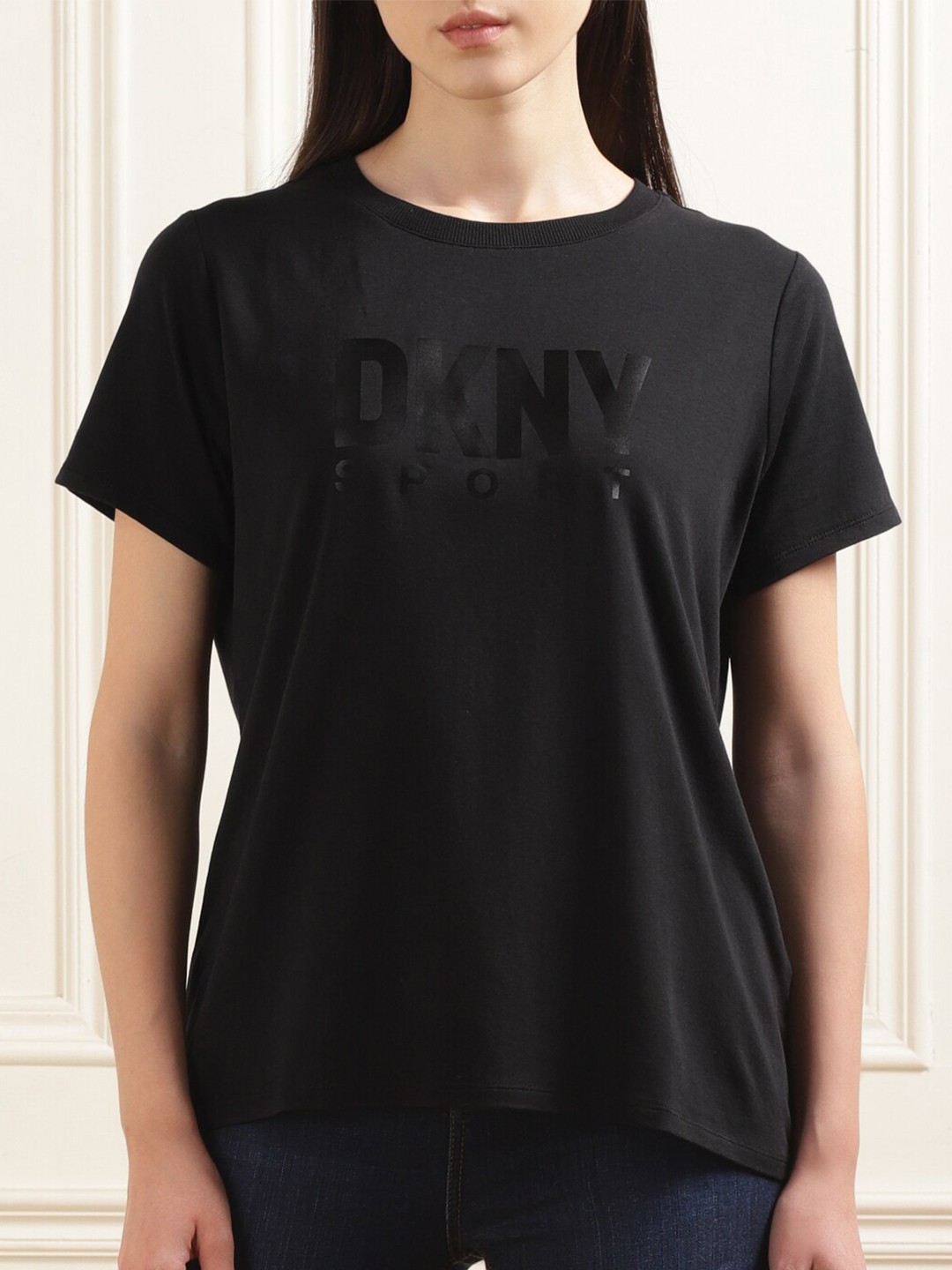 

DKNY Typography Printed Round Neck Cotton T-shirt, Black