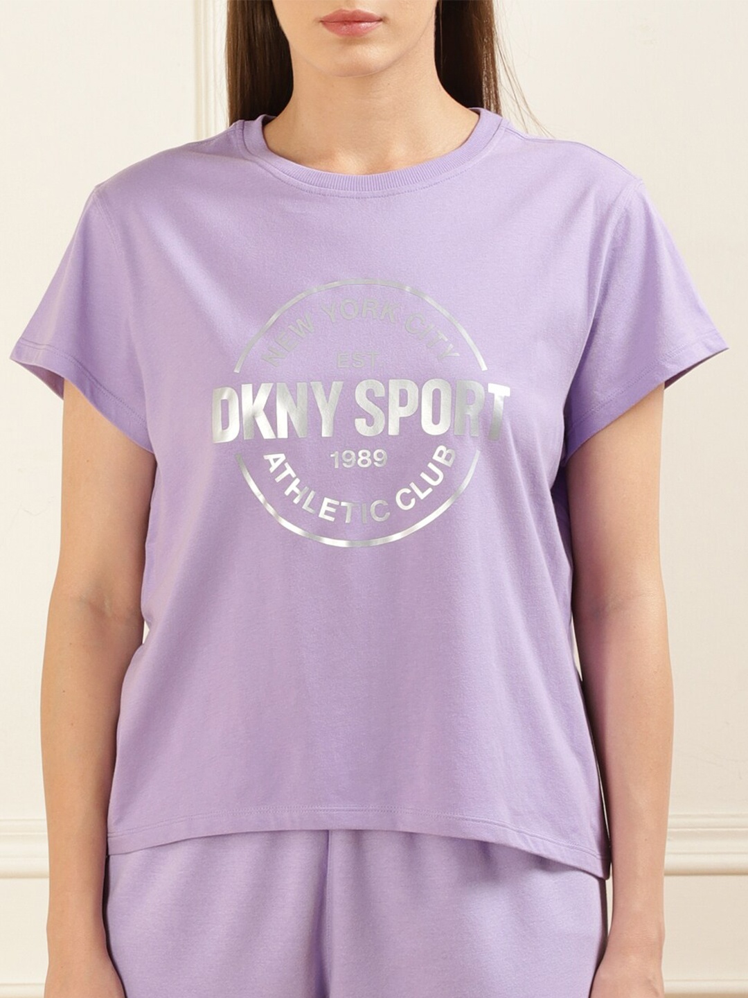 

DKNY Typography Printed Round Neck Cotton T-shirt, Pink