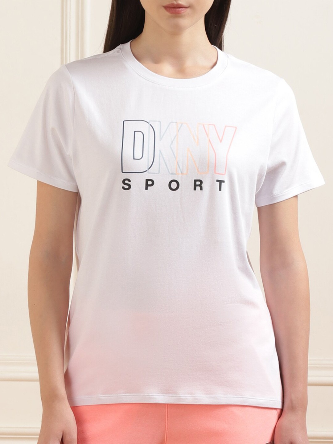 

DKNY Typography Printed Round Neck Cotton T-shirt, White