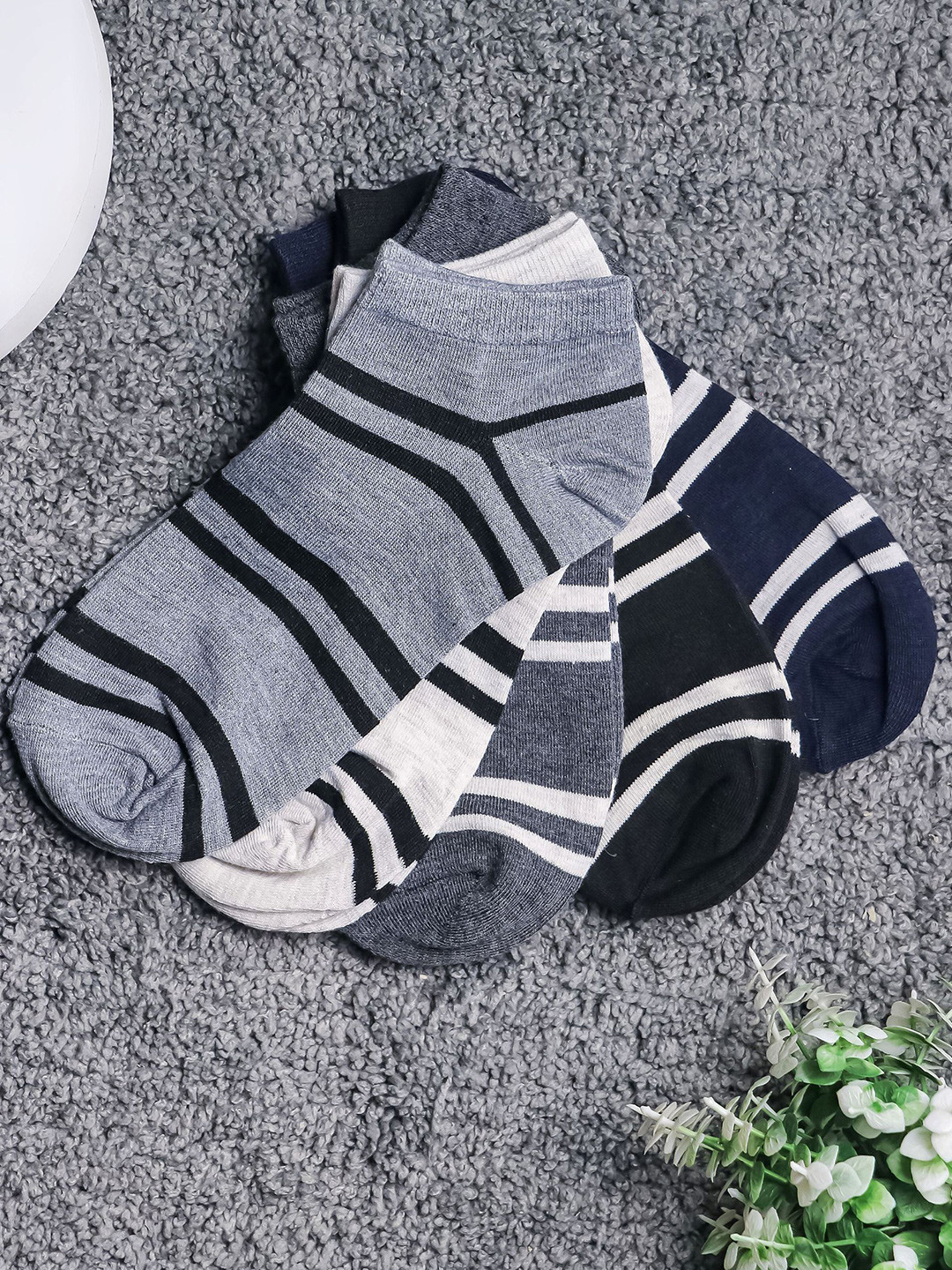 

Brauch Pack Of 5 Striped Cotton Ankle Length Socks, Black