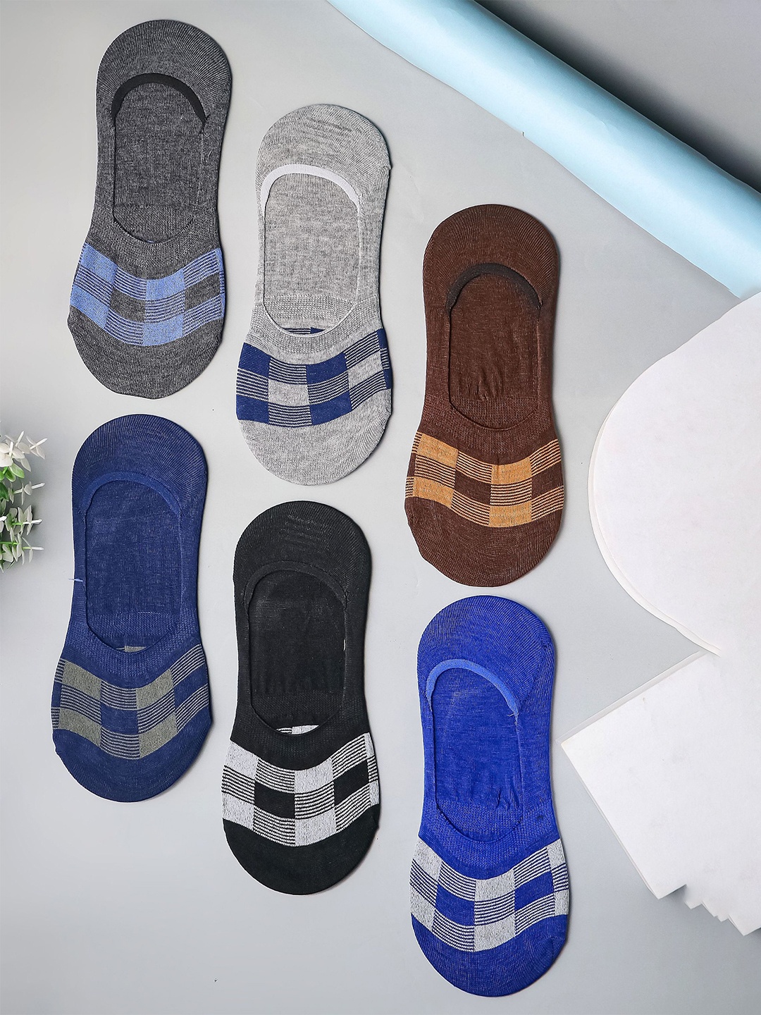 

Brauch Men Pack Of 6 Assorted Checked Cotton Shoe Liner Socks