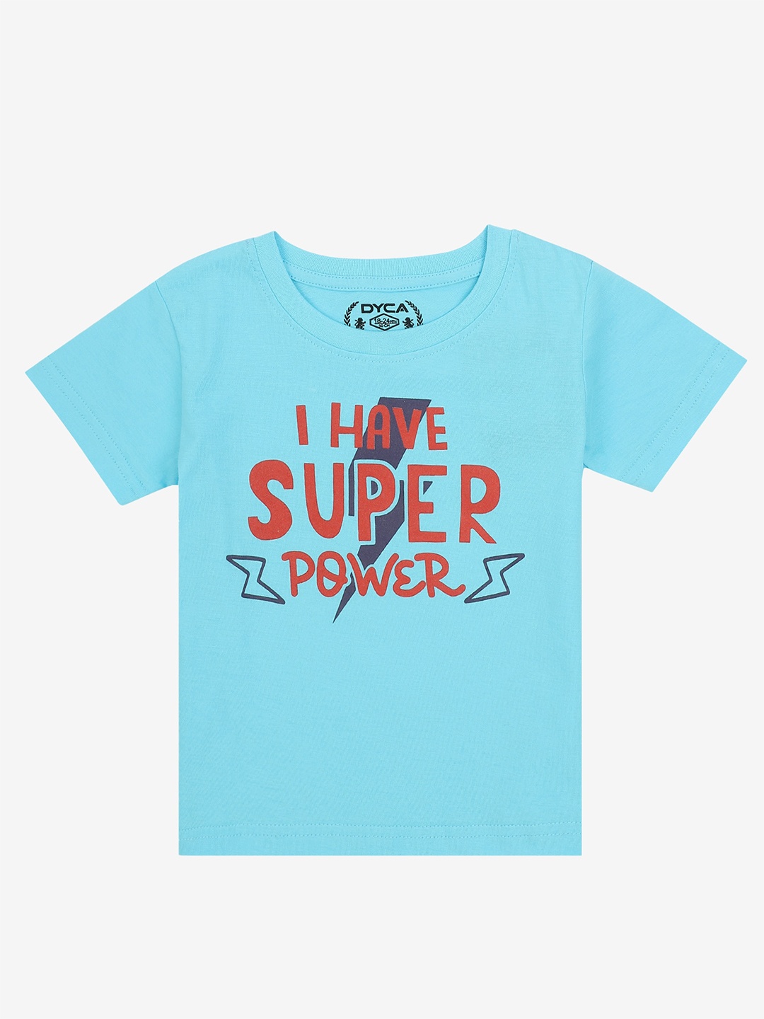 

DYCA Boys Typography Printed V-Neck Applique T-shirt, Blue