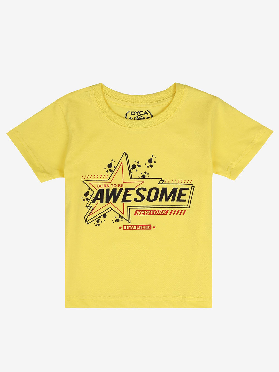 

DYCA Boys Round Neck Typography Cotton T-shirt, Yellow