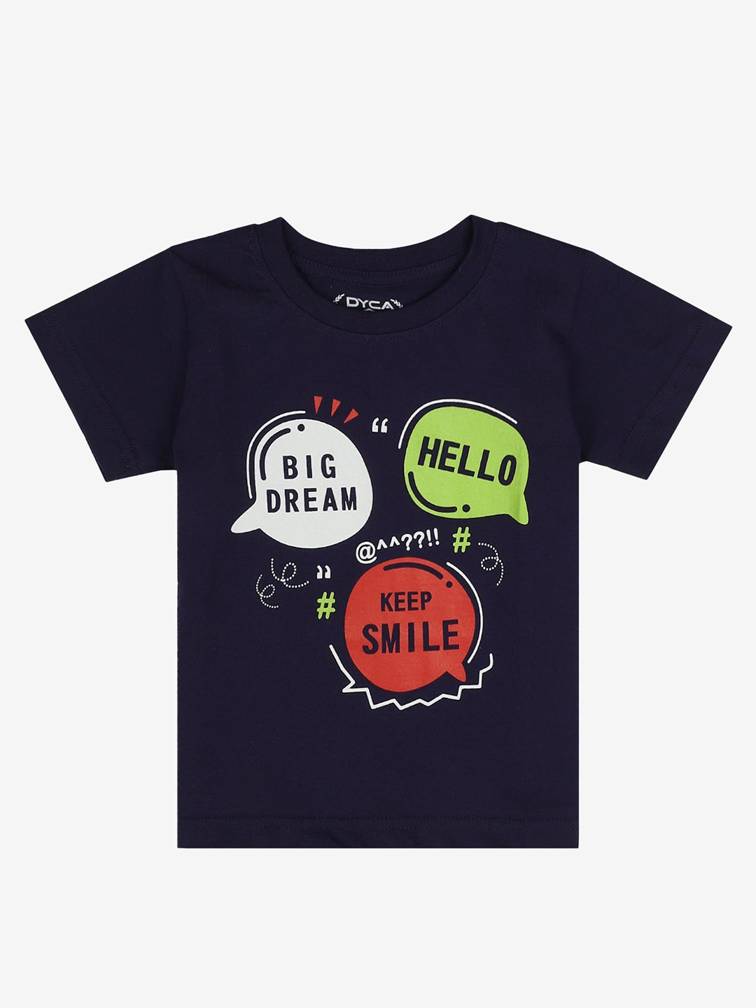 

DYCA Boys Typography Printed Round Neck Short Sleeves Cotton T-shirt, Navy blue