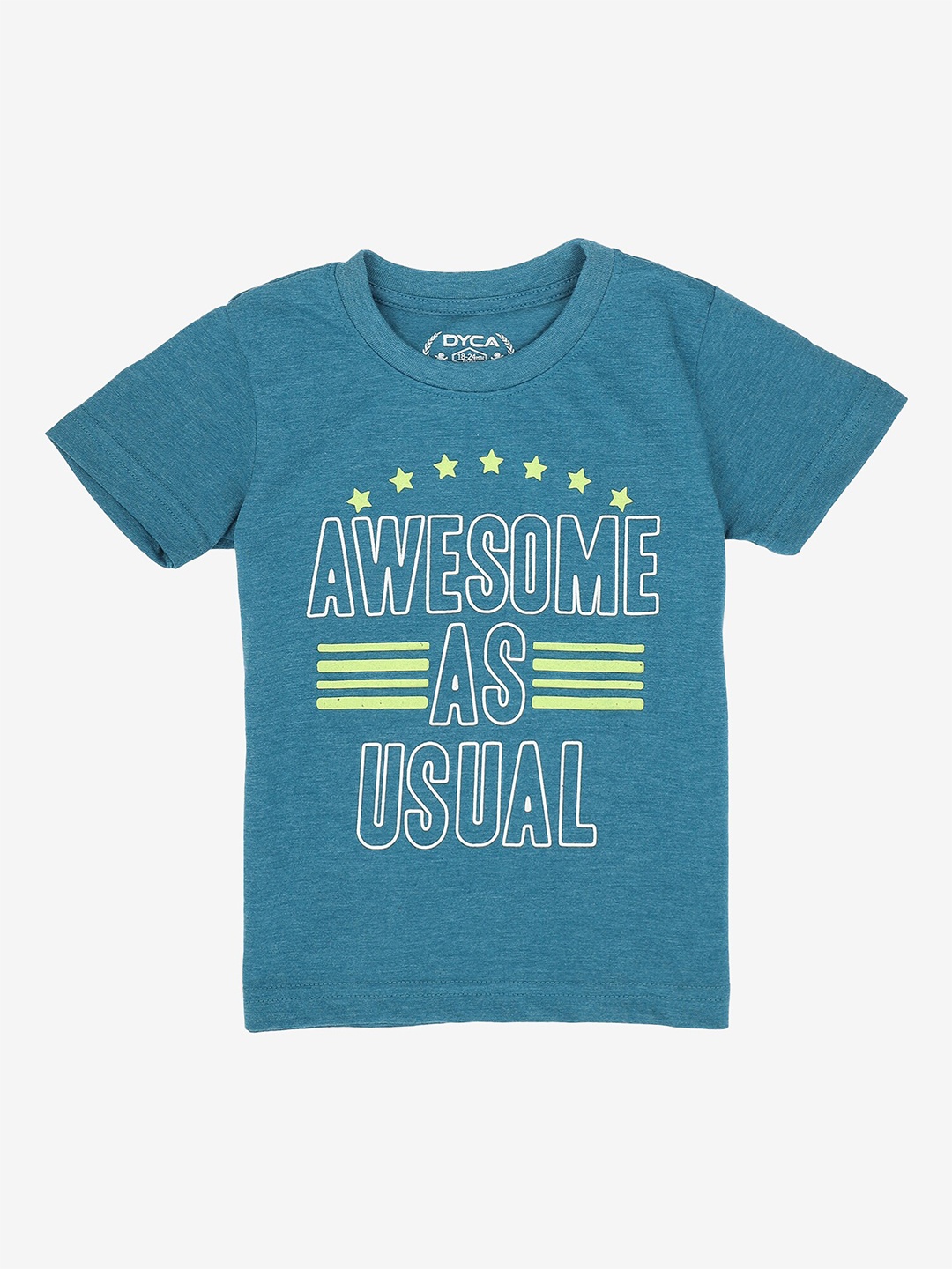 

DYCA Boys Typography Printed Round Neck Short Sleeves Cotton T-shirt, Blue