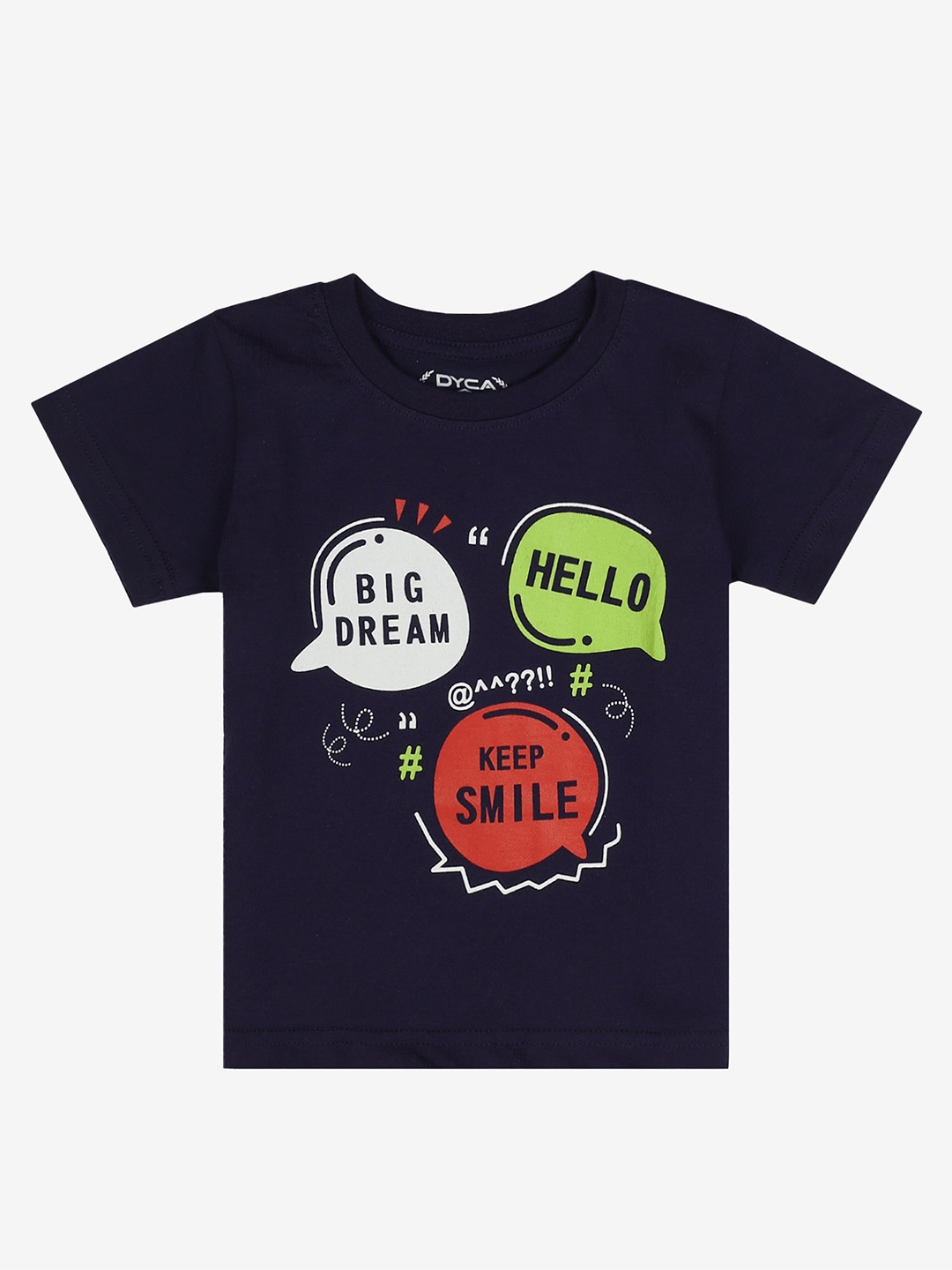 

DYCA Boys Typography Printed Round Neck Cotton T-shirt, Navy blue