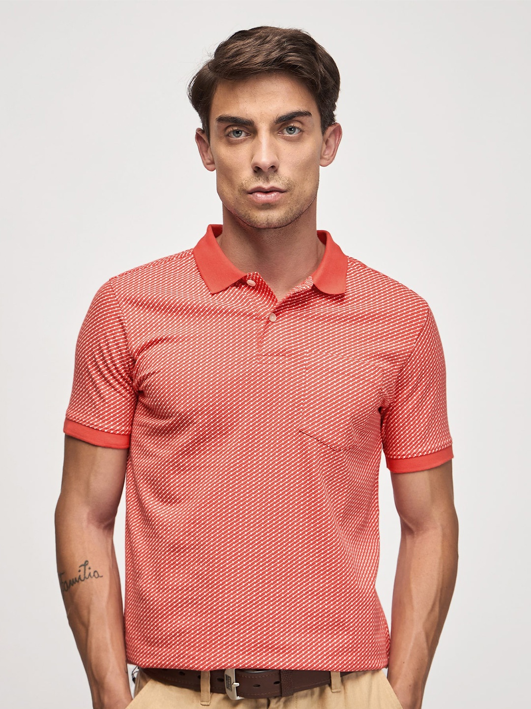 

Red Flame Men Polo Collar Pocket T-shirt