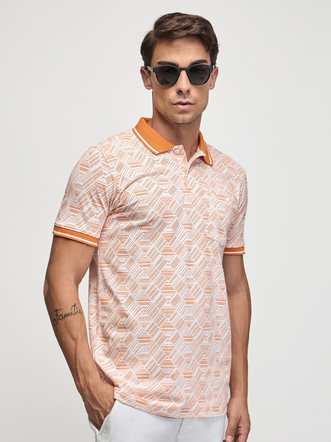 

Red Flame Men Printed Polo Collar Pockets T-shirt, Orange