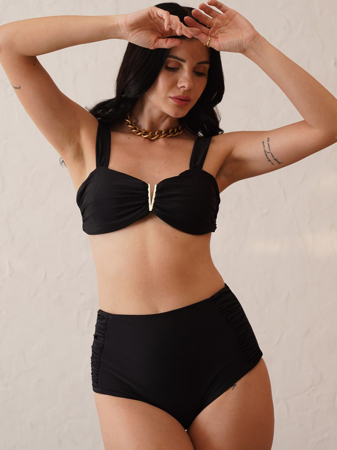 

FXM Shoulder Straps Swim Bikini Set, Black