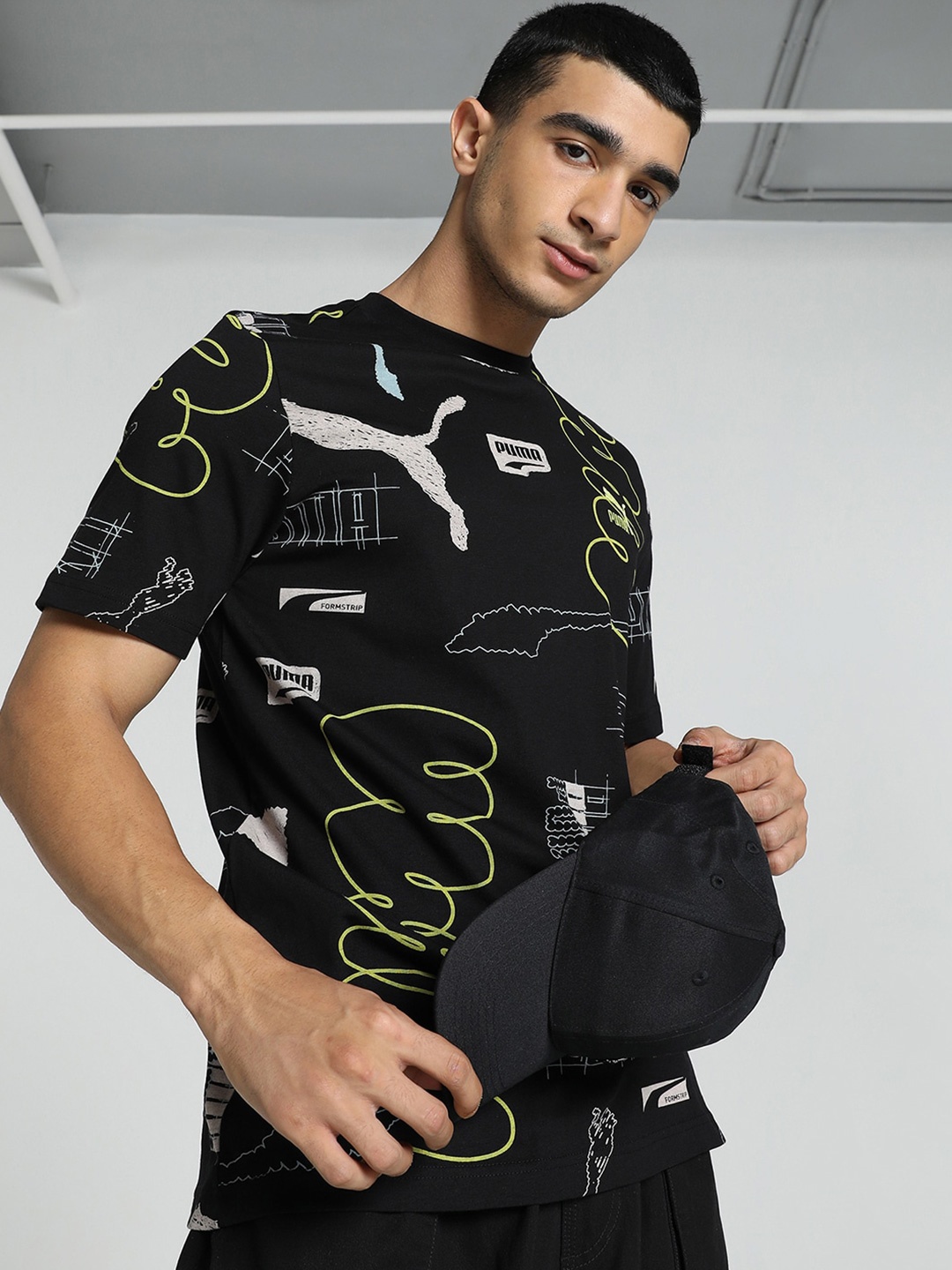 

Puma CLASSICS BRAND LOVE Graphic Printed Cotton Crew Neck T-shirt, Black