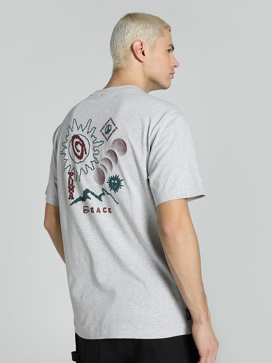 

Puma Mens DOWNTOWN Printed Cotton Relaxed Fit T-Shirt, Grey