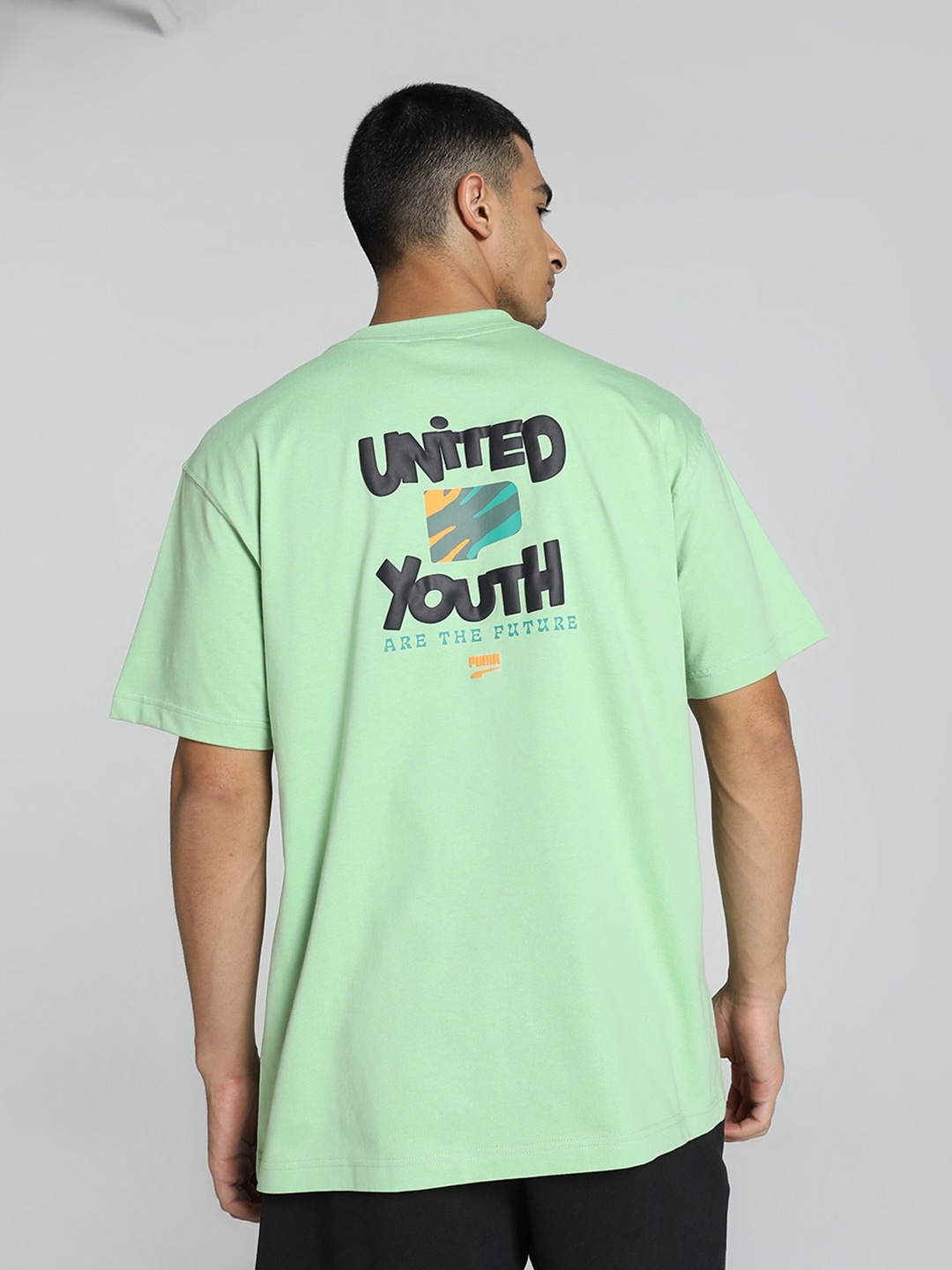 

Puma DOWNTOWN Typography Printed Crew Neck Cotton Relaxed Fit T-Shirt, Green