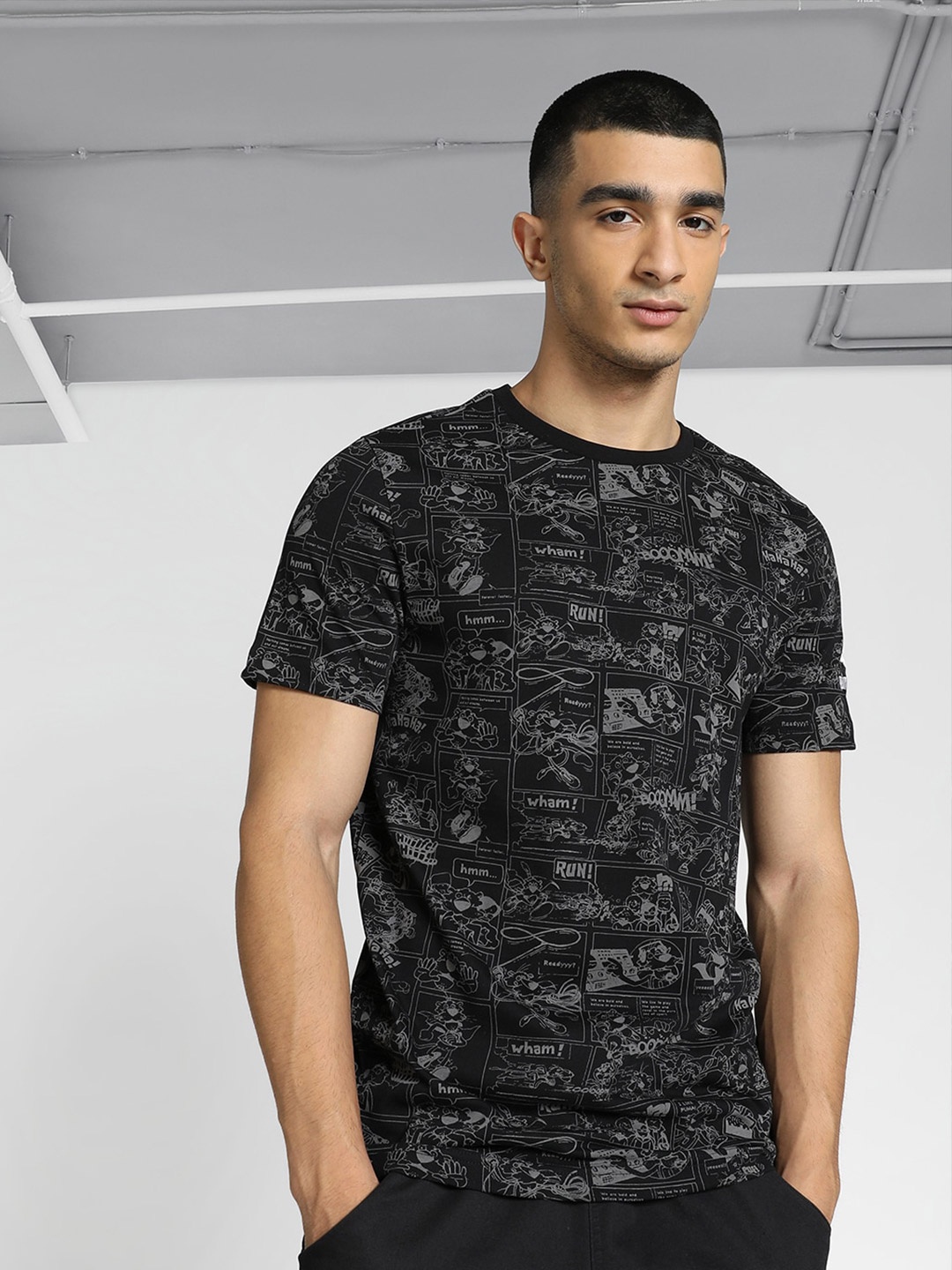 

Puma Super All Over Print Slim Fit T-Shirt, Black