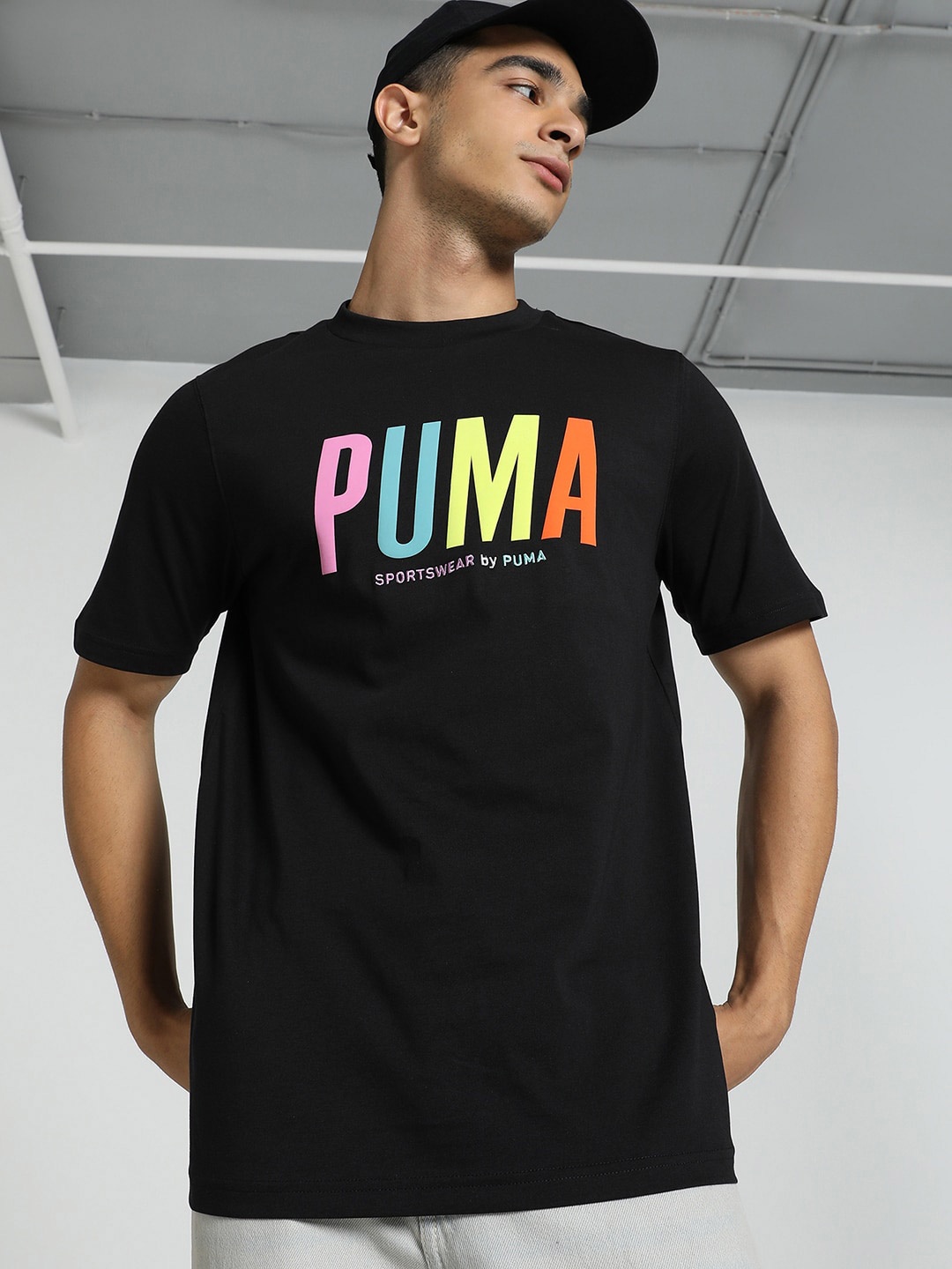 

Puma Sportswear Graphic Printed Cotton T-Shirt, Black