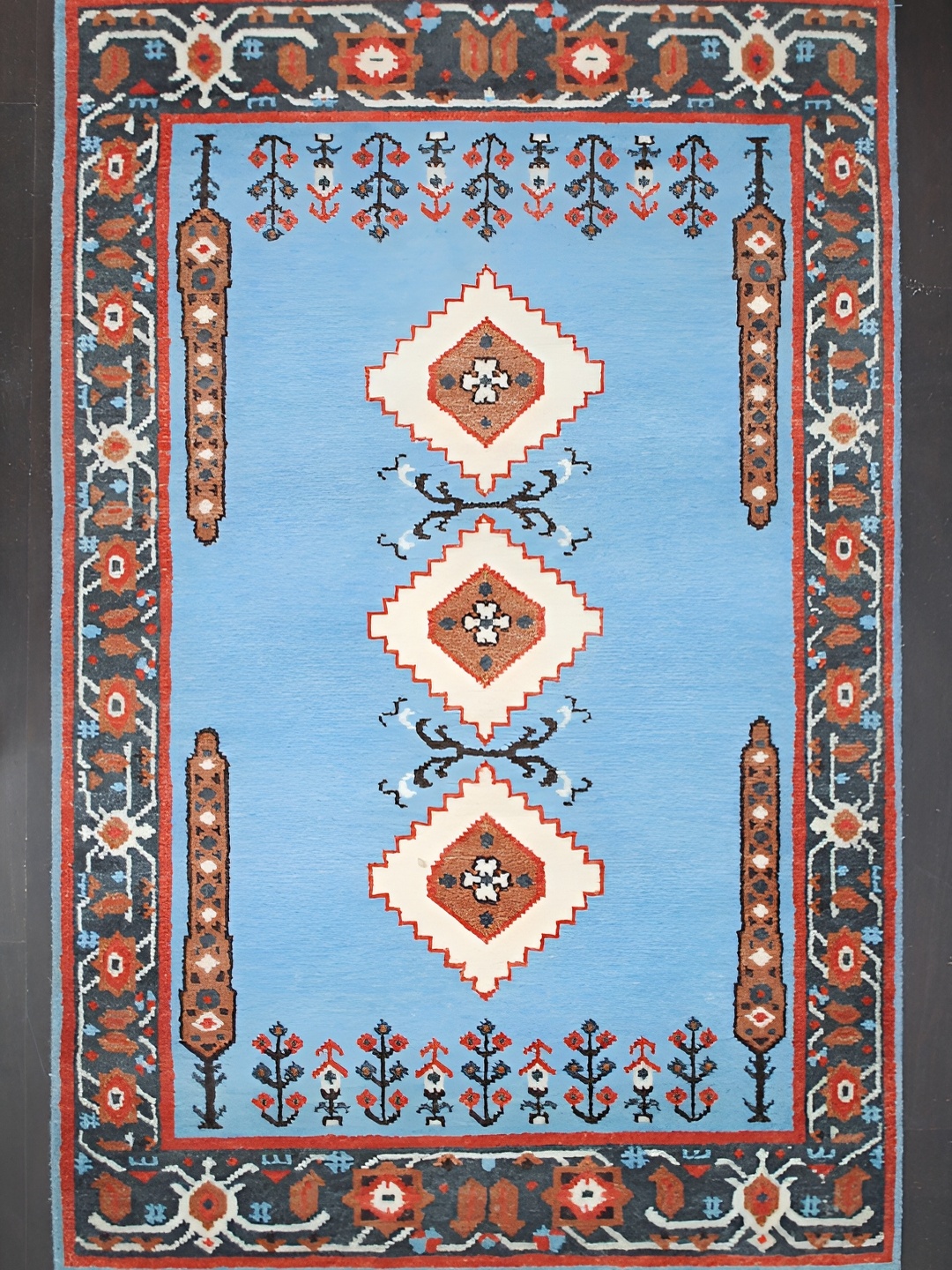 

Art Avenue Turquoise Blue Ethnic Motifs Anti-Skid Woollen Carpet